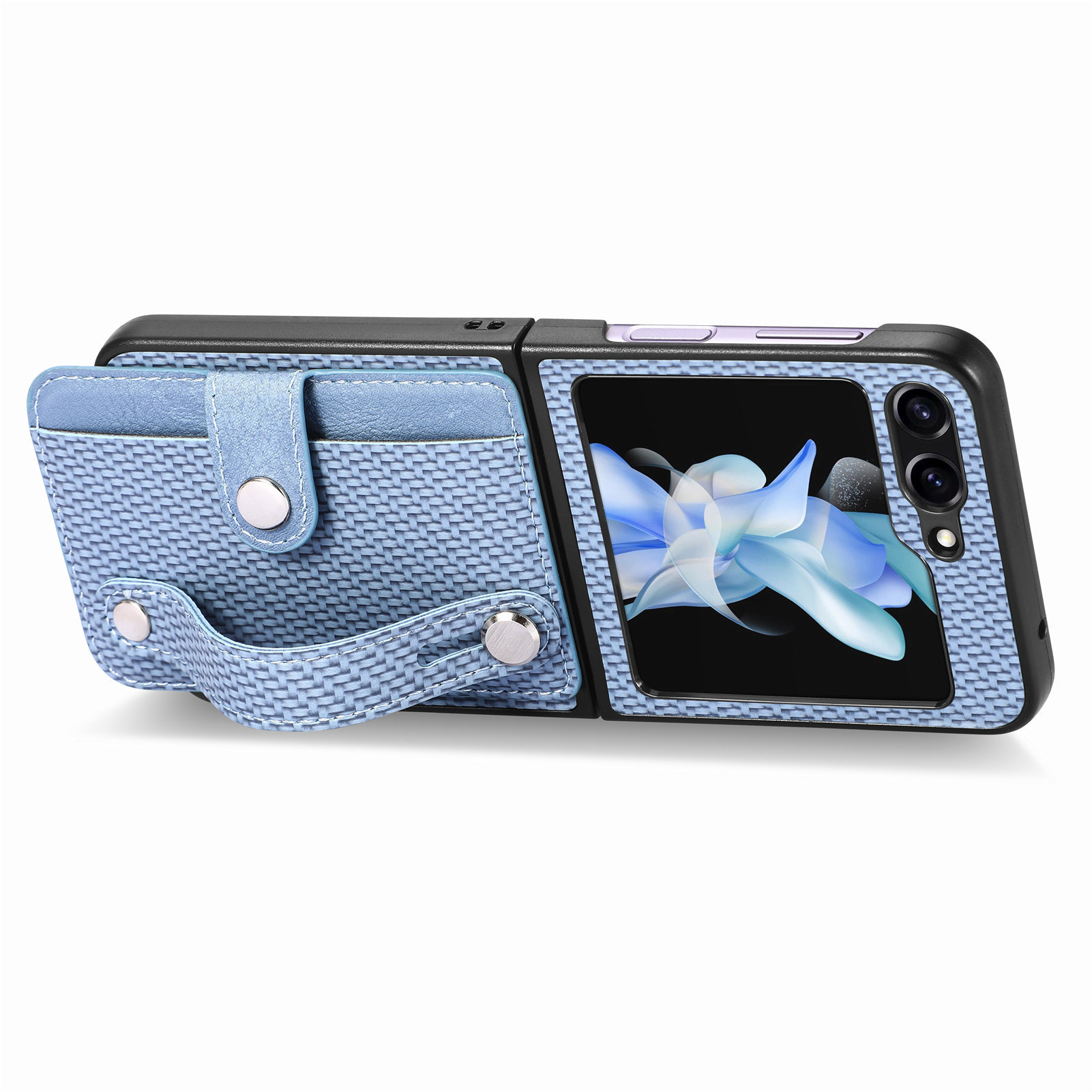 Compatible with Samsung Z Flip 8/7 phone case, 6/5 wrist strap, stand, card holder, Razr70U fiber texture protective case