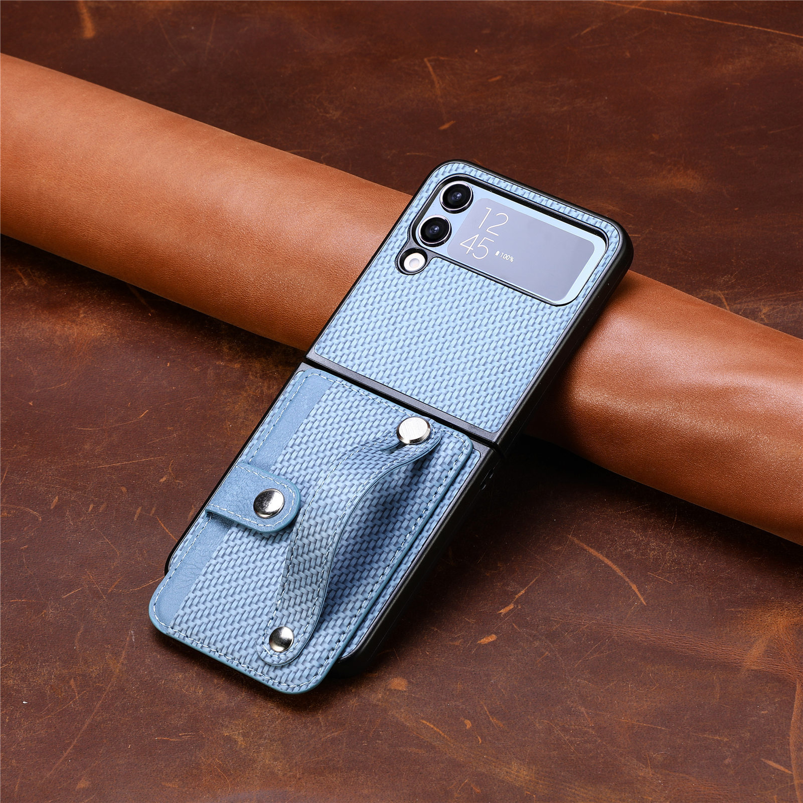 Compatible with Samsung Z Flip 8/7 phone case, 6/5 wrist strap, stand, card holder, Razr70U fiber texture protective case