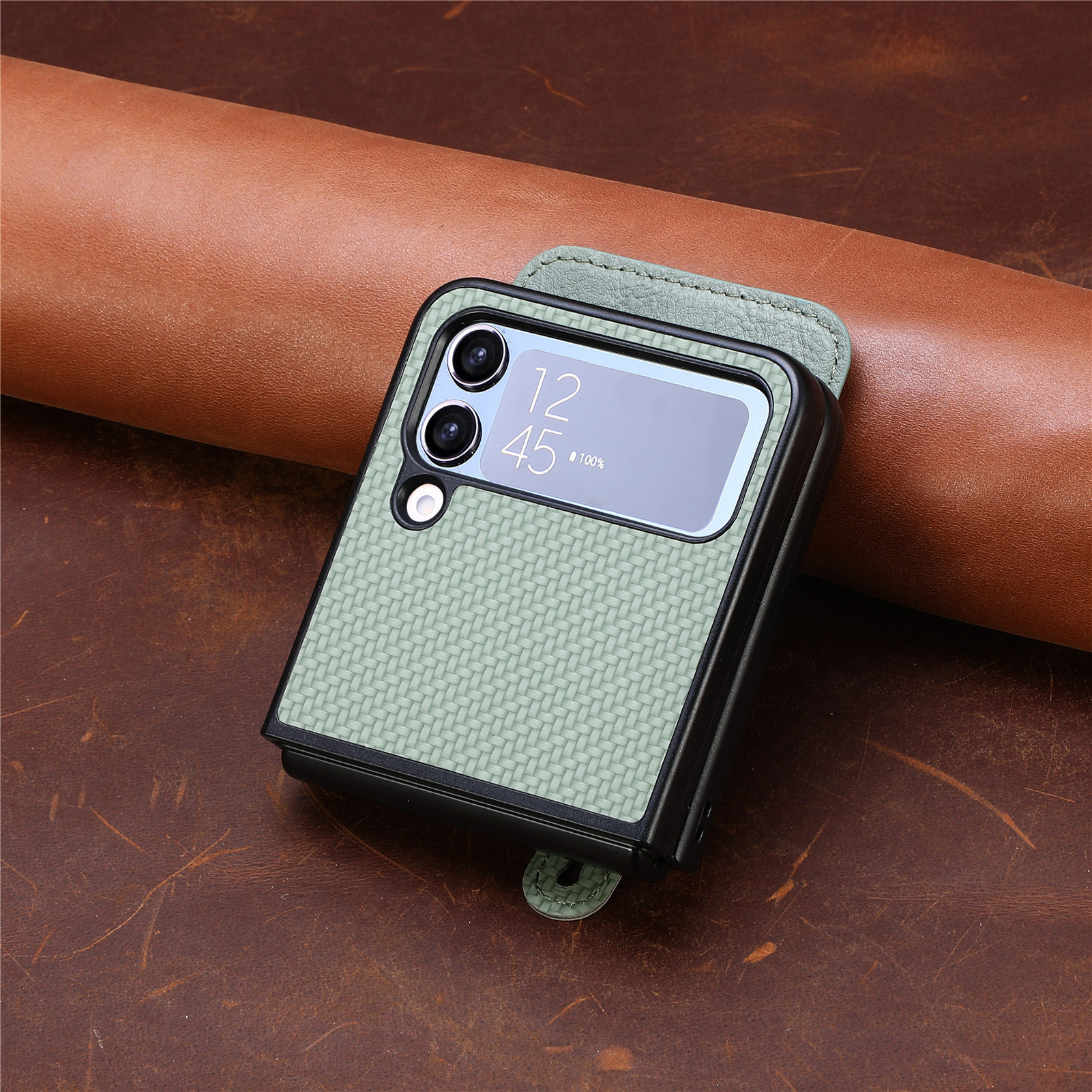 Compatible with Samsung Z Flip 8/7 phone case, 6/5 wrist strap, stand, card holder, Razr70U fiber texture protective case