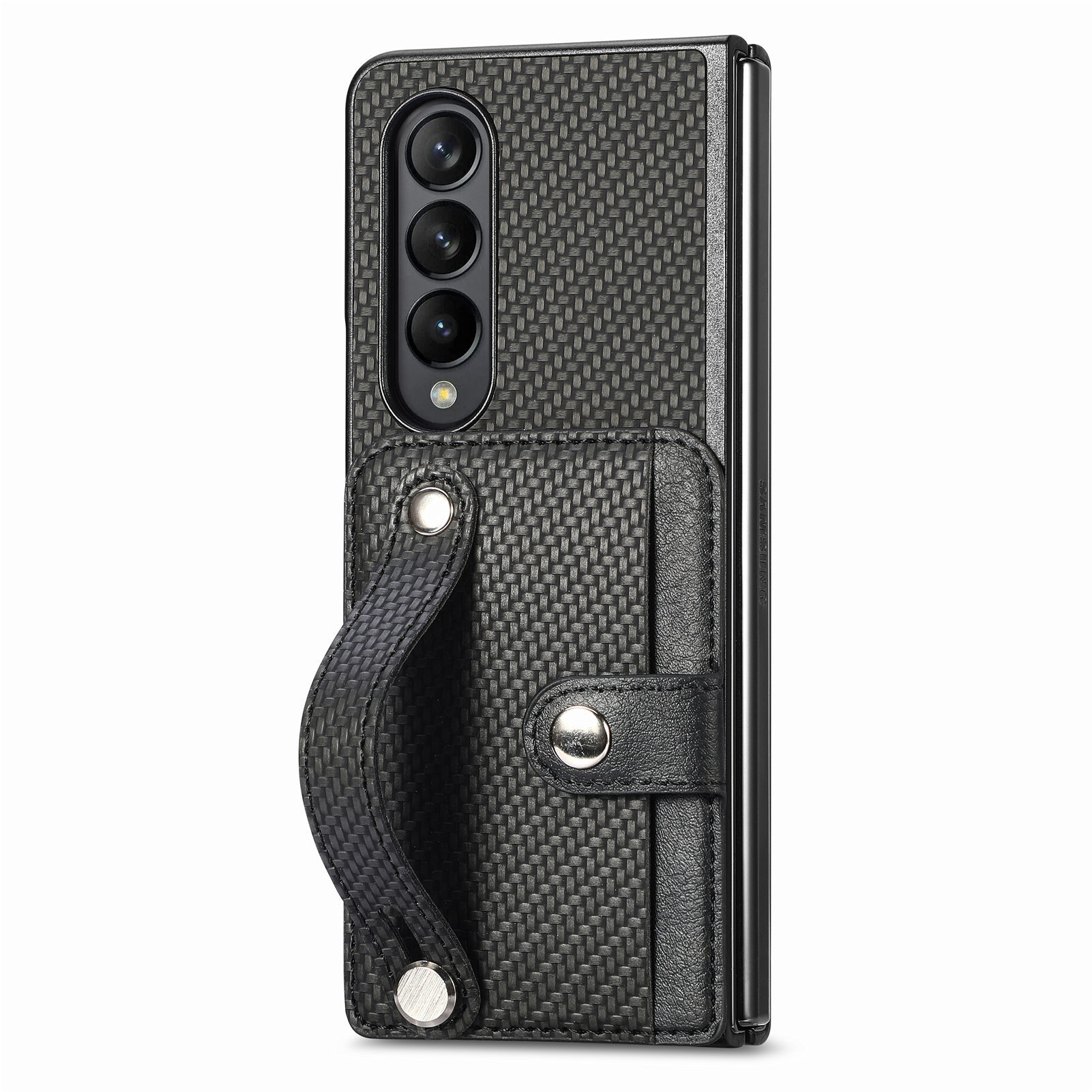 Compatible with Samsung Z Fold8U phone case 7/6/5 card holder wrist strap stand fiber texture 4/3 shockproof protective case