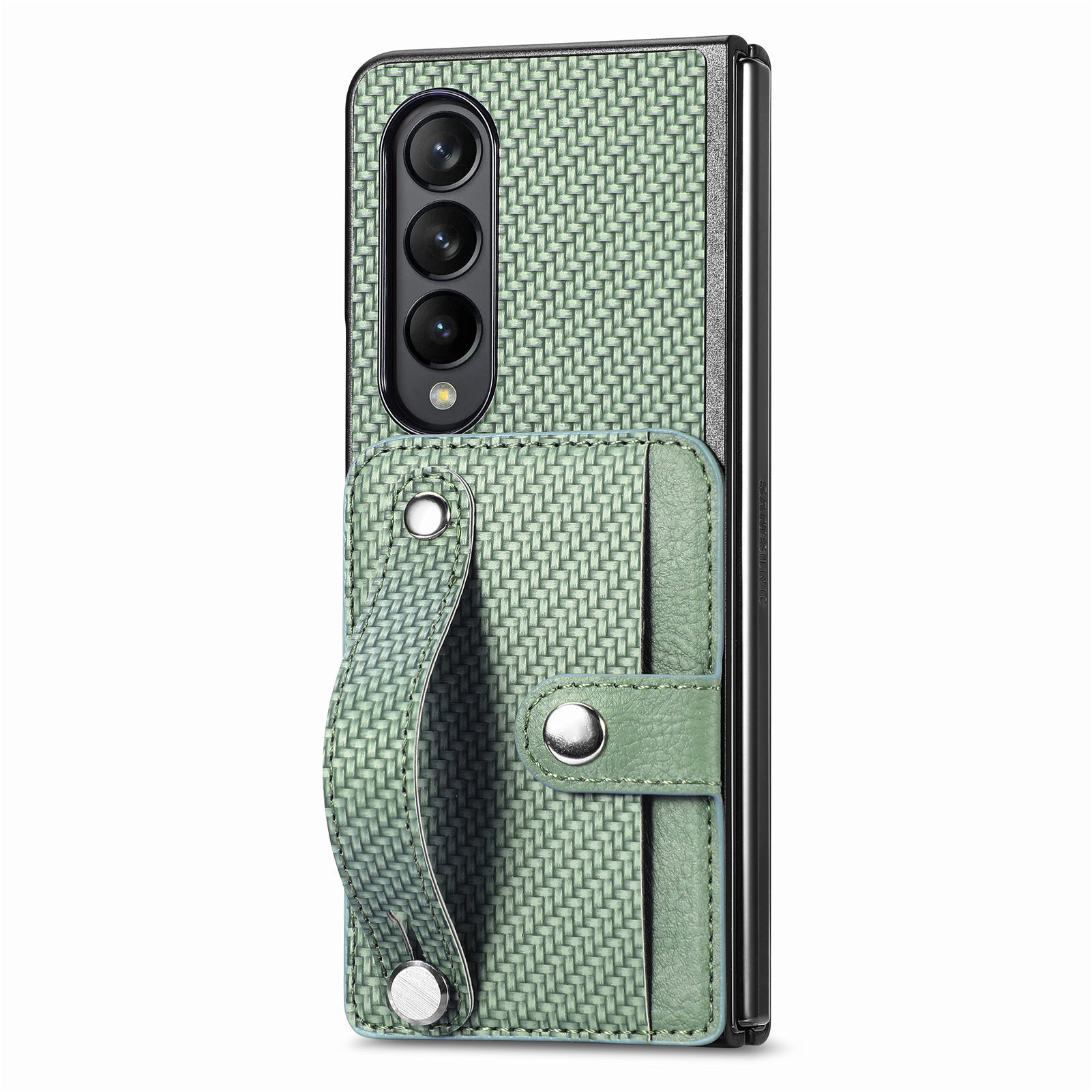 Compatible with Samsung Z Fold8U phone case 7/6/5 card holder wrist strap stand fiber texture 4/3 shockproof protective case