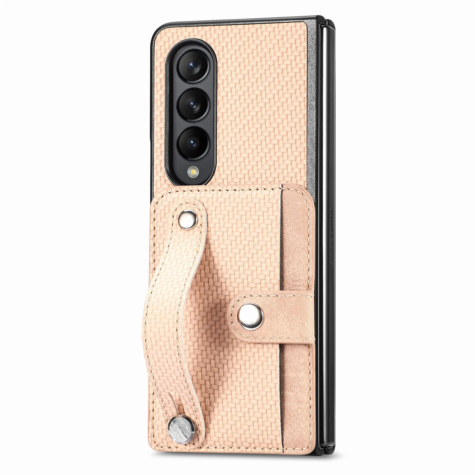 Compatible with Samsung Z Fold8U phone case 7/6/5 card holder wrist strap stand fiber texture 4/3 shockproof protective case