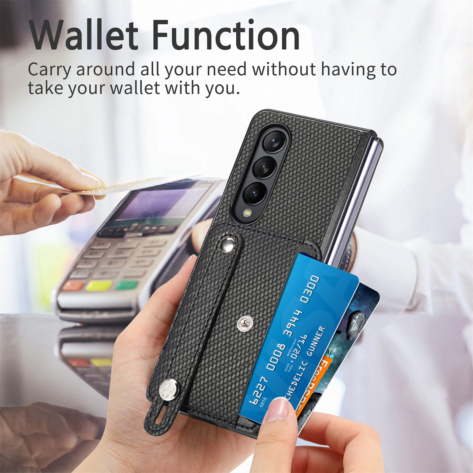 Compatible with Samsung Z Fold8U phone case 7/6/5 card holder wrist strap stand fiber texture 4/3 shockproof protective case