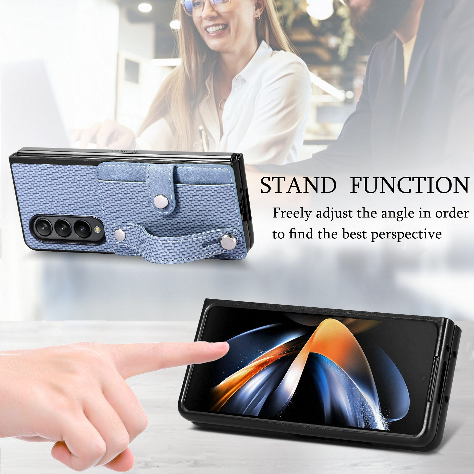 Compatible with Samsung Z Fold8U phone case 7/6/5 card holder wrist strap stand fiber texture 4/3 shockproof protective case