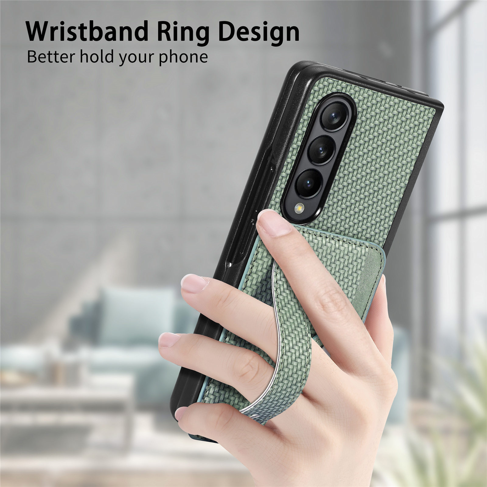 Compatible with Samsung Z Fold8U phone case 7/6/5 card holder wrist strap stand fiber texture 4/3 shockproof protective case