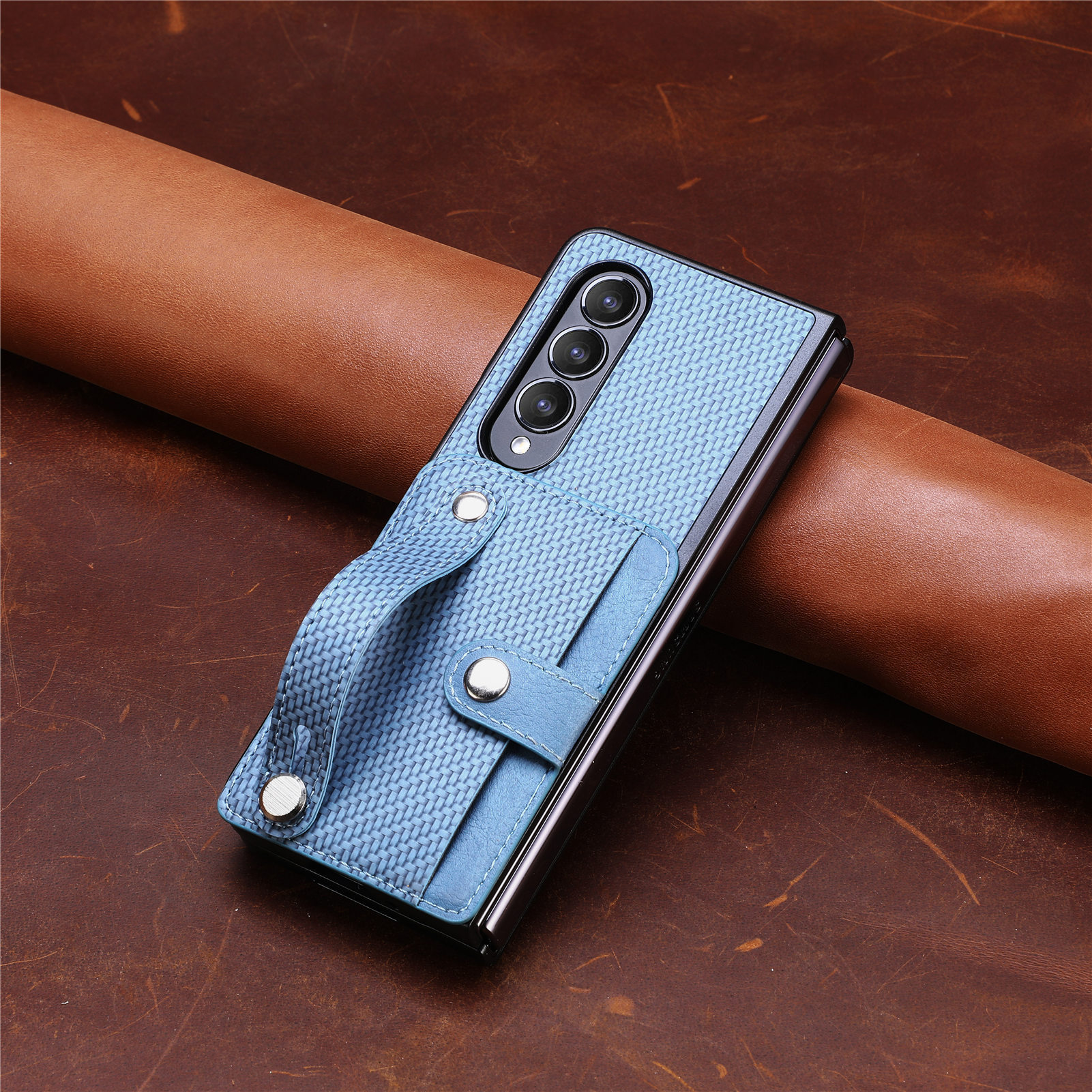 Compatible with Samsung Z Fold8U phone case 7/6/5 card holder wrist strap stand fiber texture 4/3 shockproof protective case
