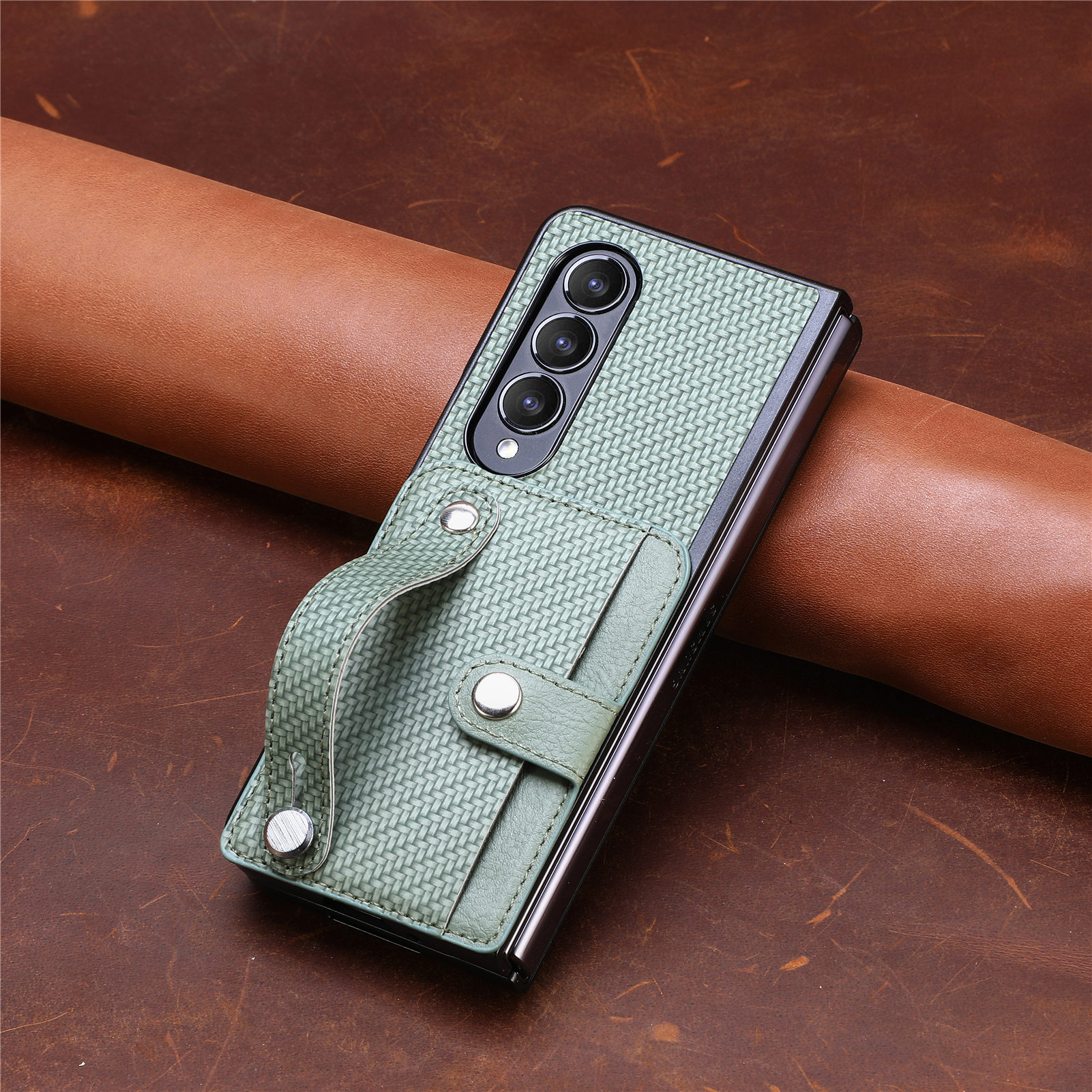Compatible with Samsung Z Fold8U phone case 7/6/5 card holder wrist strap stand fiber texture 4/3 shockproof protective case