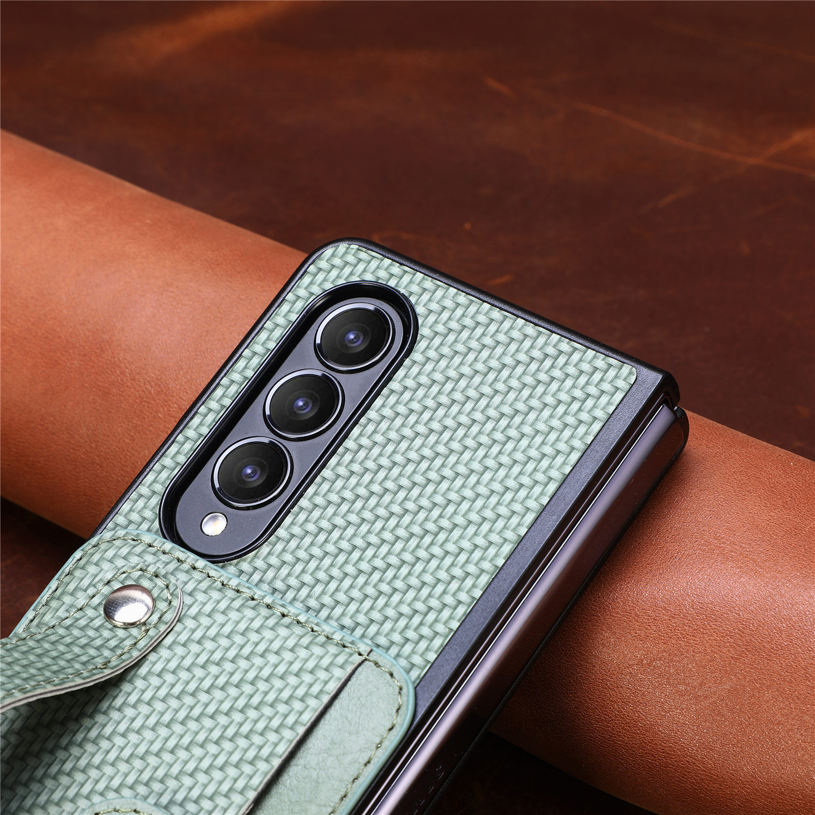 Compatible with Samsung Z Fold8U phone case 7/6/5 card holder wrist strap stand fiber texture 4/3 shockproof protective case