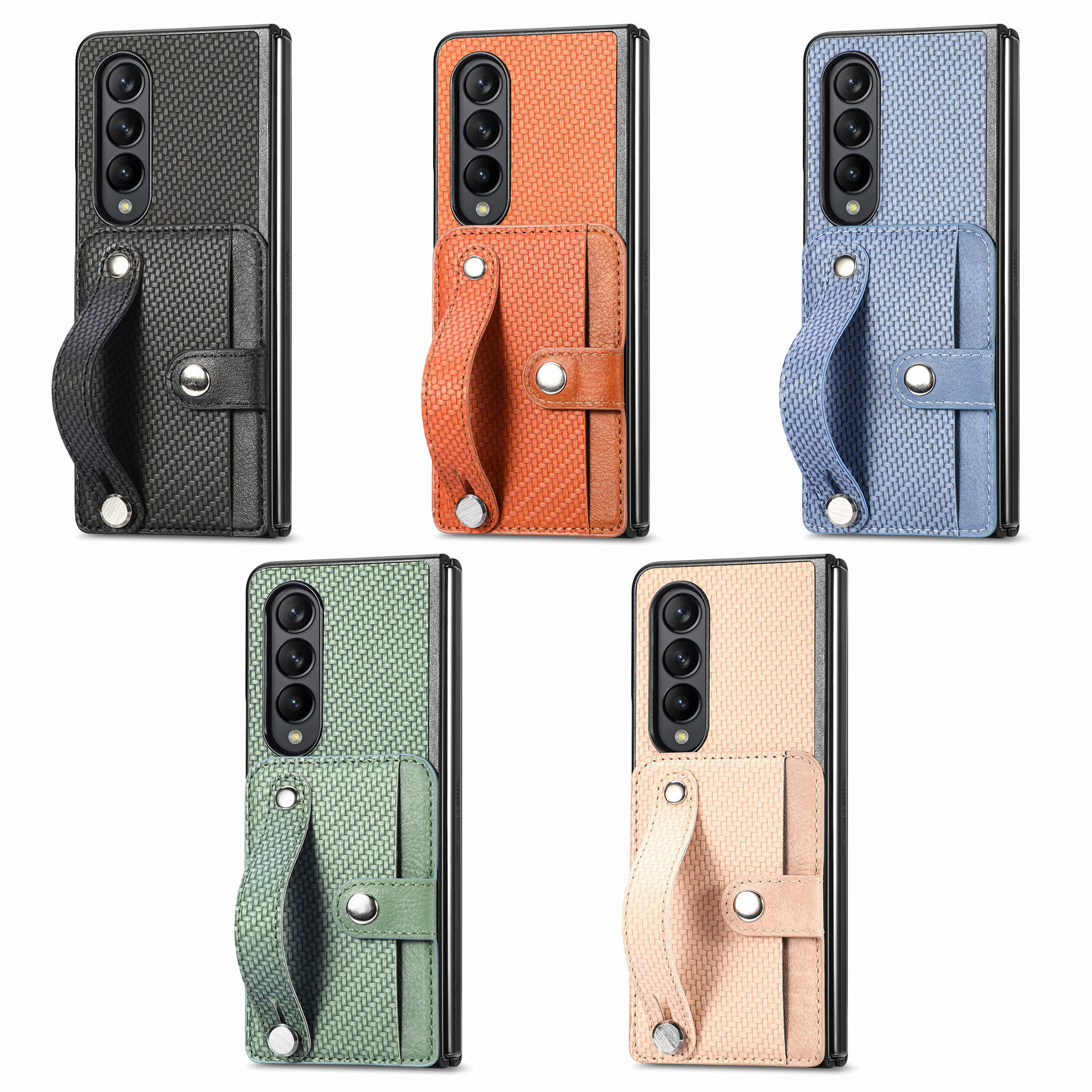 Compatible with Samsung Z Fold8U phone case 7/6/5 card holder wrist strap stand fiber texture 4/3 shockproof protective case