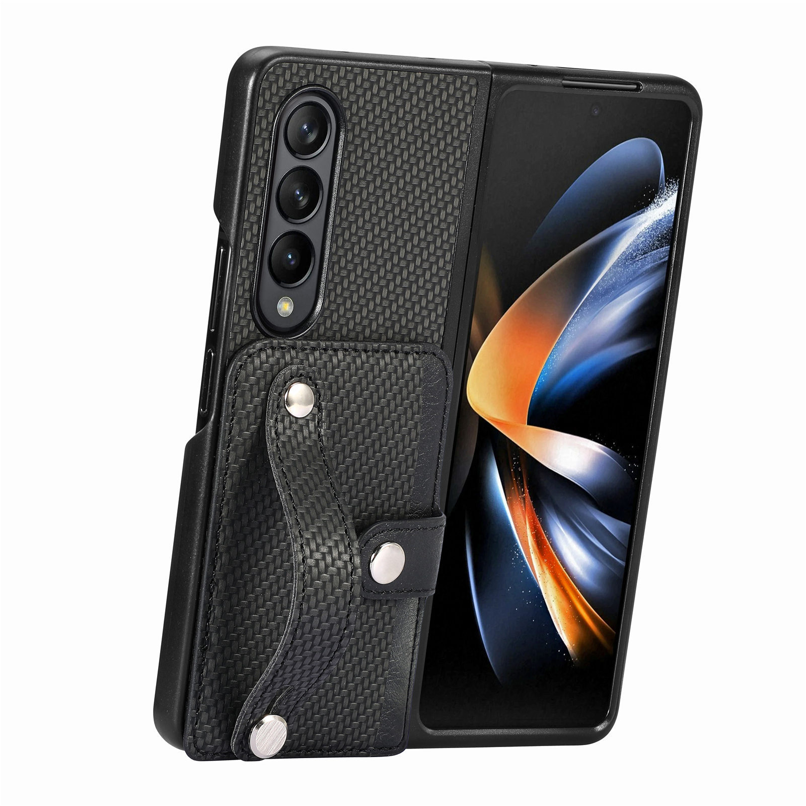 Compatible with Samsung Z Fold8U phone case 7/6/5 card holder wrist strap stand fiber texture 4/3 shockproof protective case