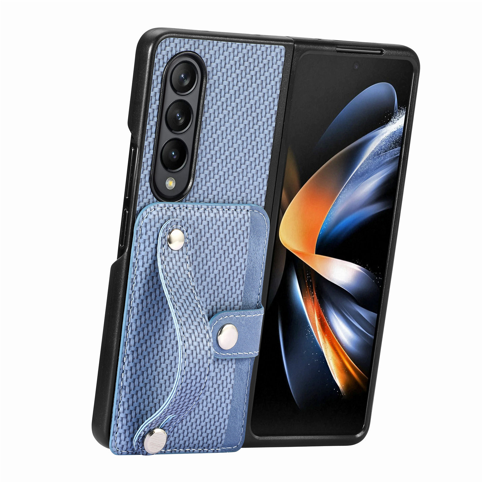 Compatible with Samsung Z Fold8U phone case 7/6/5 card holder wrist strap stand fiber texture 4/3 shockproof protective case