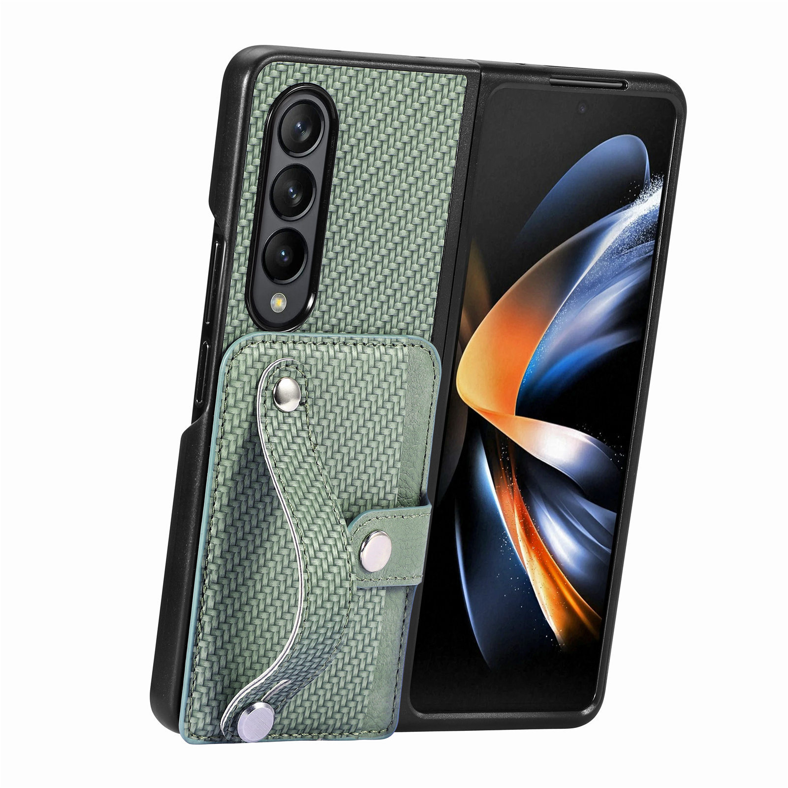 Compatible with Samsung Z Fold8U phone case 7/6/5 card holder wrist strap stand fiber texture 4/3 shockproof protective case