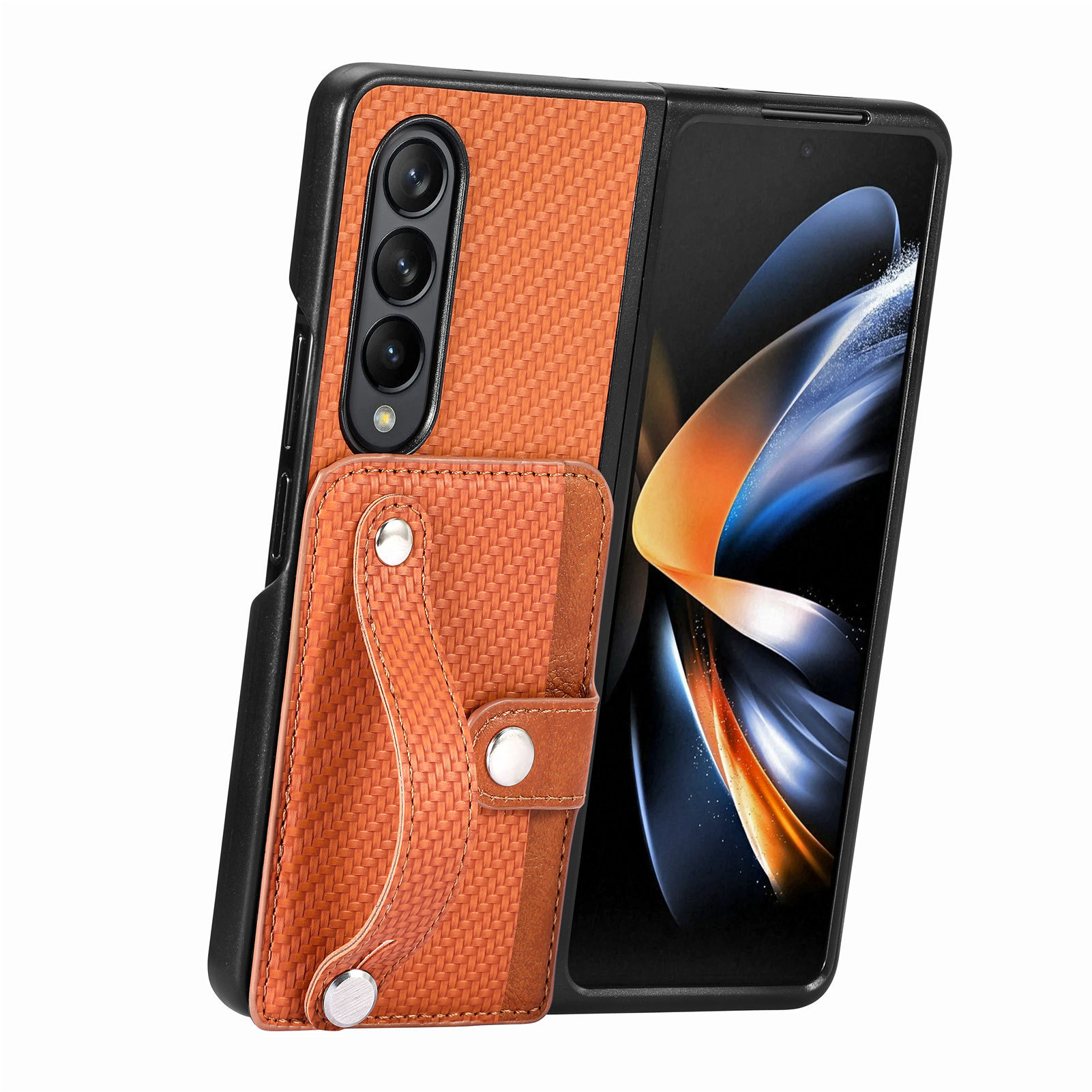 Compatible with Samsung Z Fold8U phone case 7/6/5 card holder wrist strap stand fiber texture 4/3 shockproof protective case