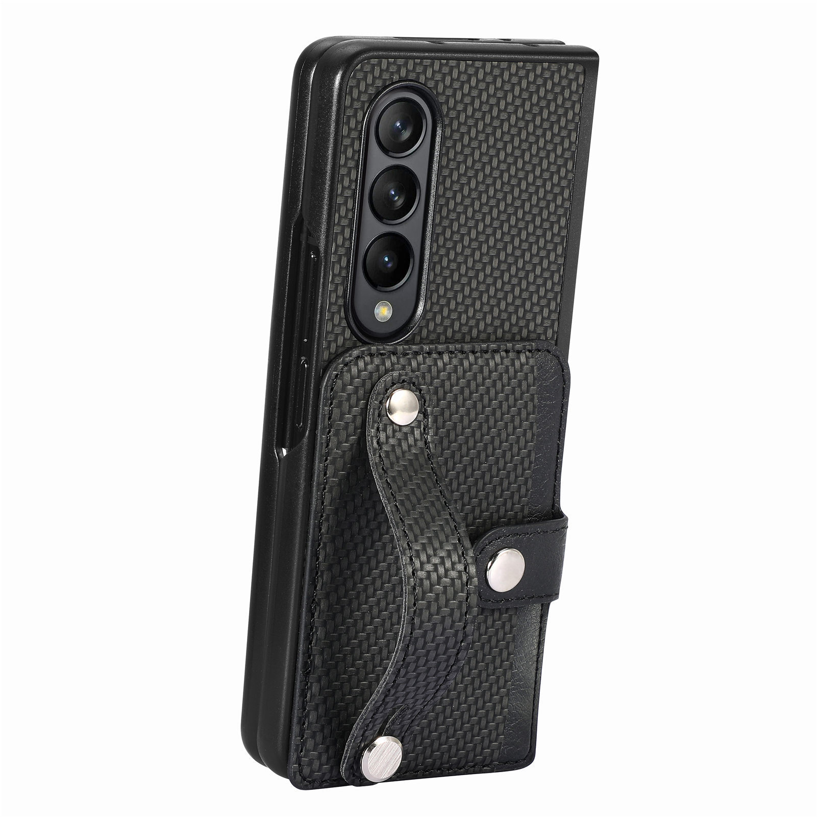 Compatible with Samsung Z Fold8U phone case 7/6/5 card holder wrist strap stand fiber texture 4/3 shockproof protective case