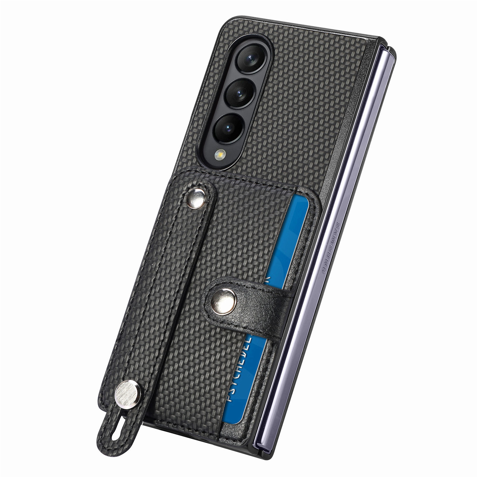 Compatible with Samsung Z Fold8U phone case 7/6/5 card holder wrist strap stand fiber texture 4/3 shockproof protective case