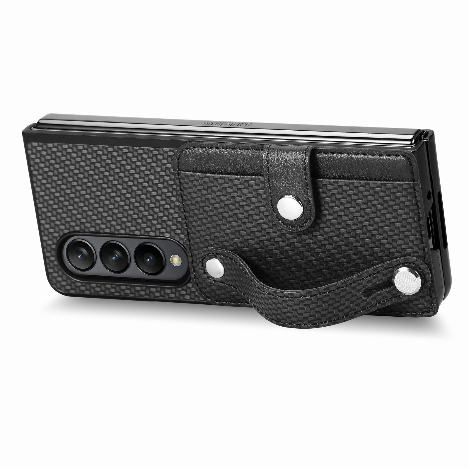 Compatible with Samsung Z Fold8U phone case 7/6/5 card holder wrist strap stand fiber texture 4/3 shockproof protective case