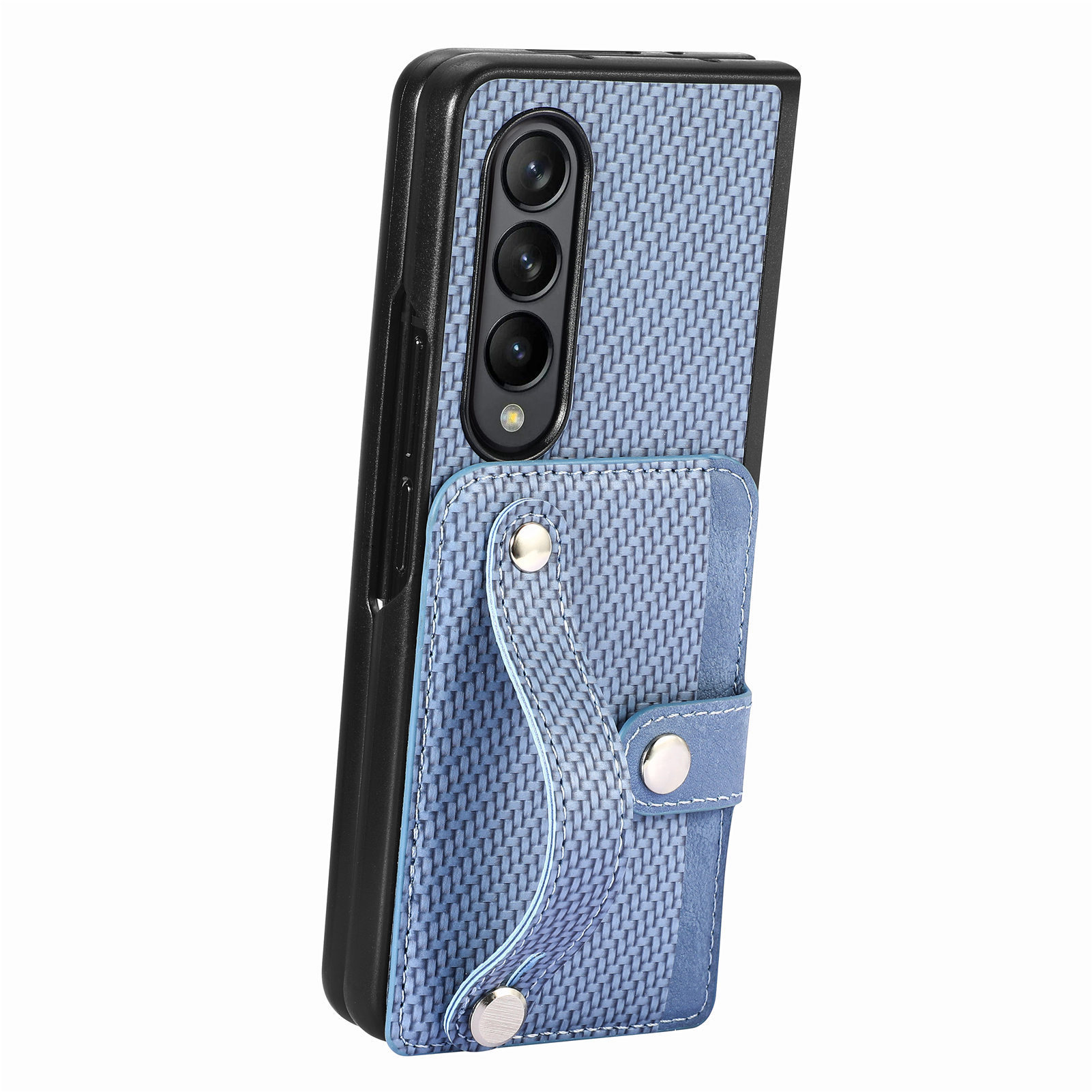 Compatible with Samsung Z Fold8U phone case 7/6/5 card holder wrist strap stand fiber texture 4/3 shockproof protective case