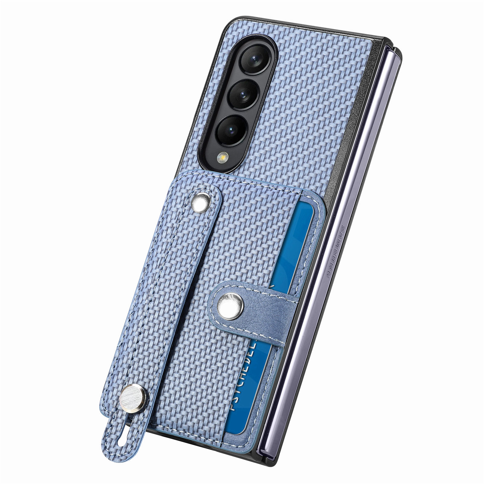 Compatible with Samsung Z Fold8U phone case 7/6/5 card holder wrist strap stand fiber texture 4/3 shockproof protective case