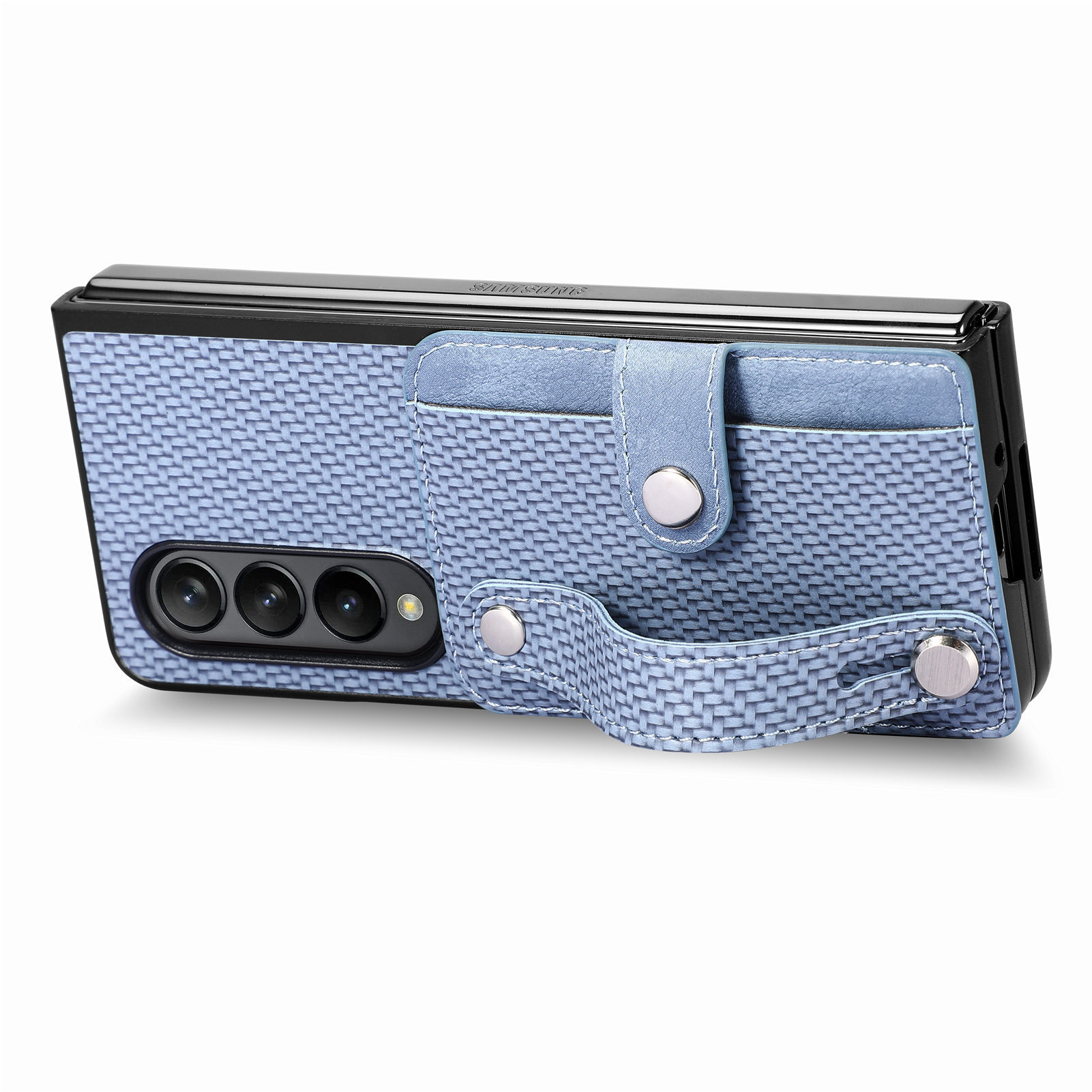 Compatible with Samsung Z Fold8U phone case 7/6/5 card holder wrist strap stand fiber texture 4/3 shockproof protective case