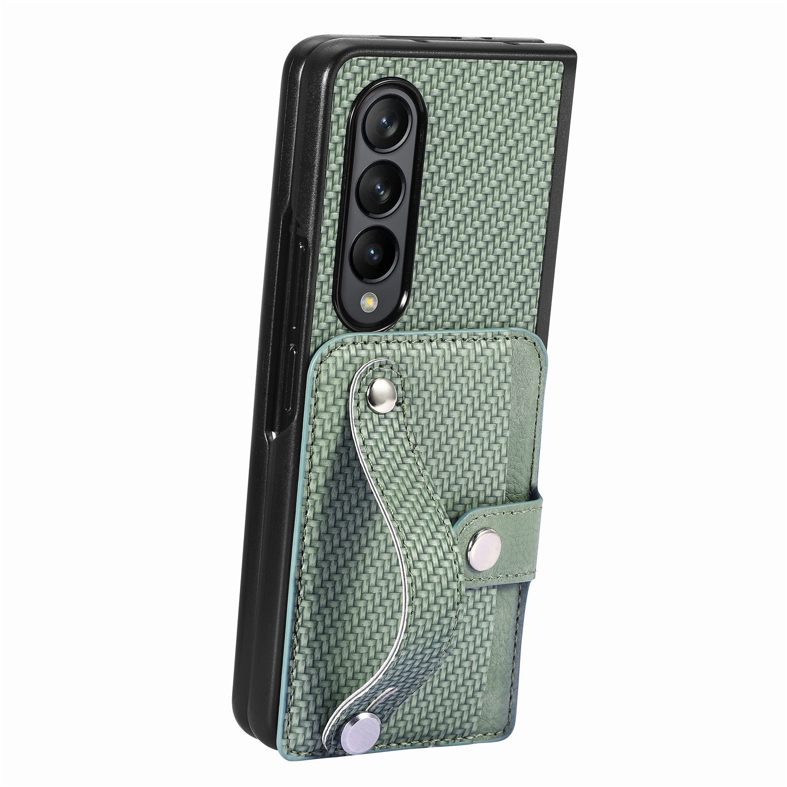 Compatible with Samsung Z Fold8U phone case 7/6/5 card holder wrist strap stand fiber texture 4/3 shockproof protective case