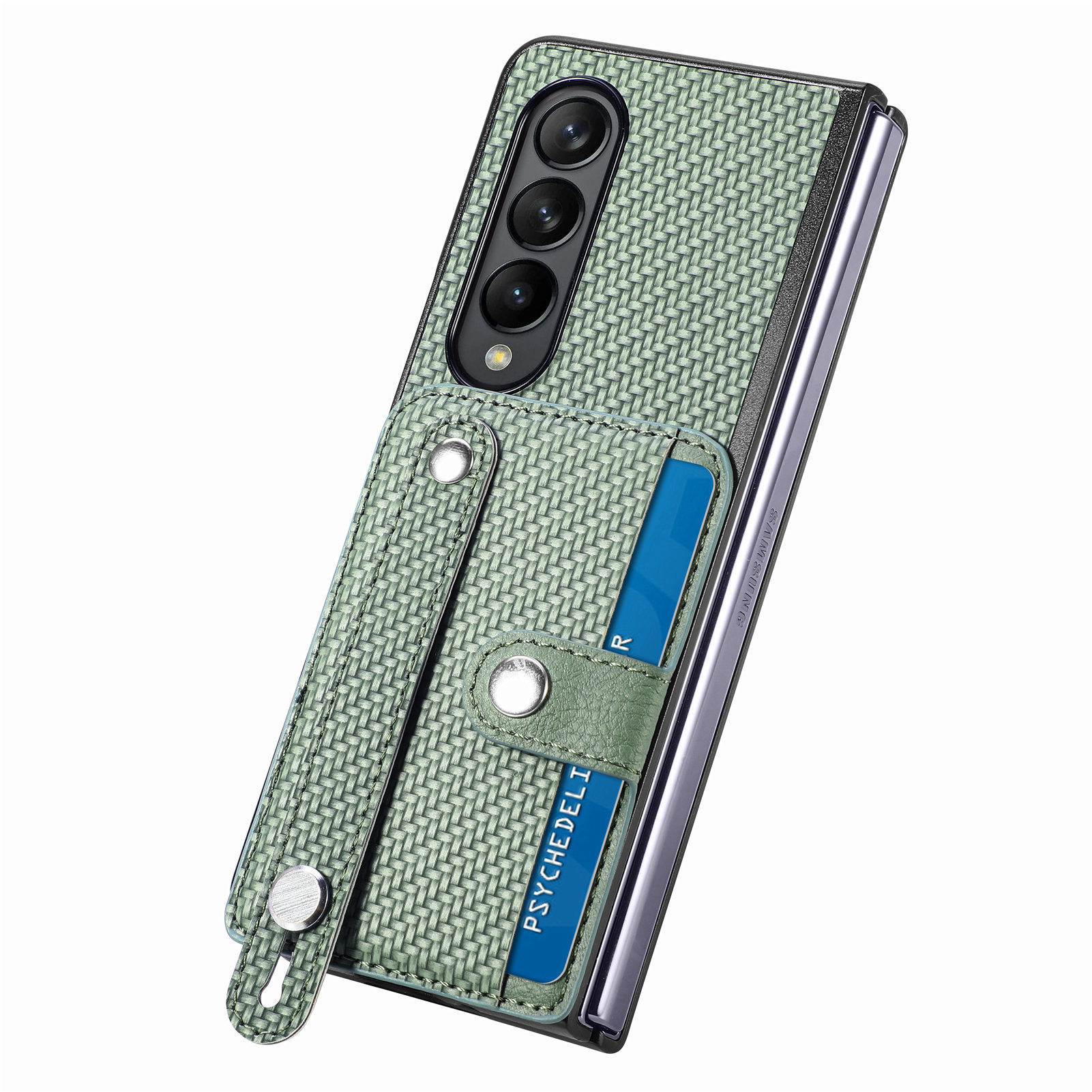 Compatible with Samsung Z Fold8U phone case 7/6/5 card holder wrist strap stand fiber texture 4/3 shockproof protective case