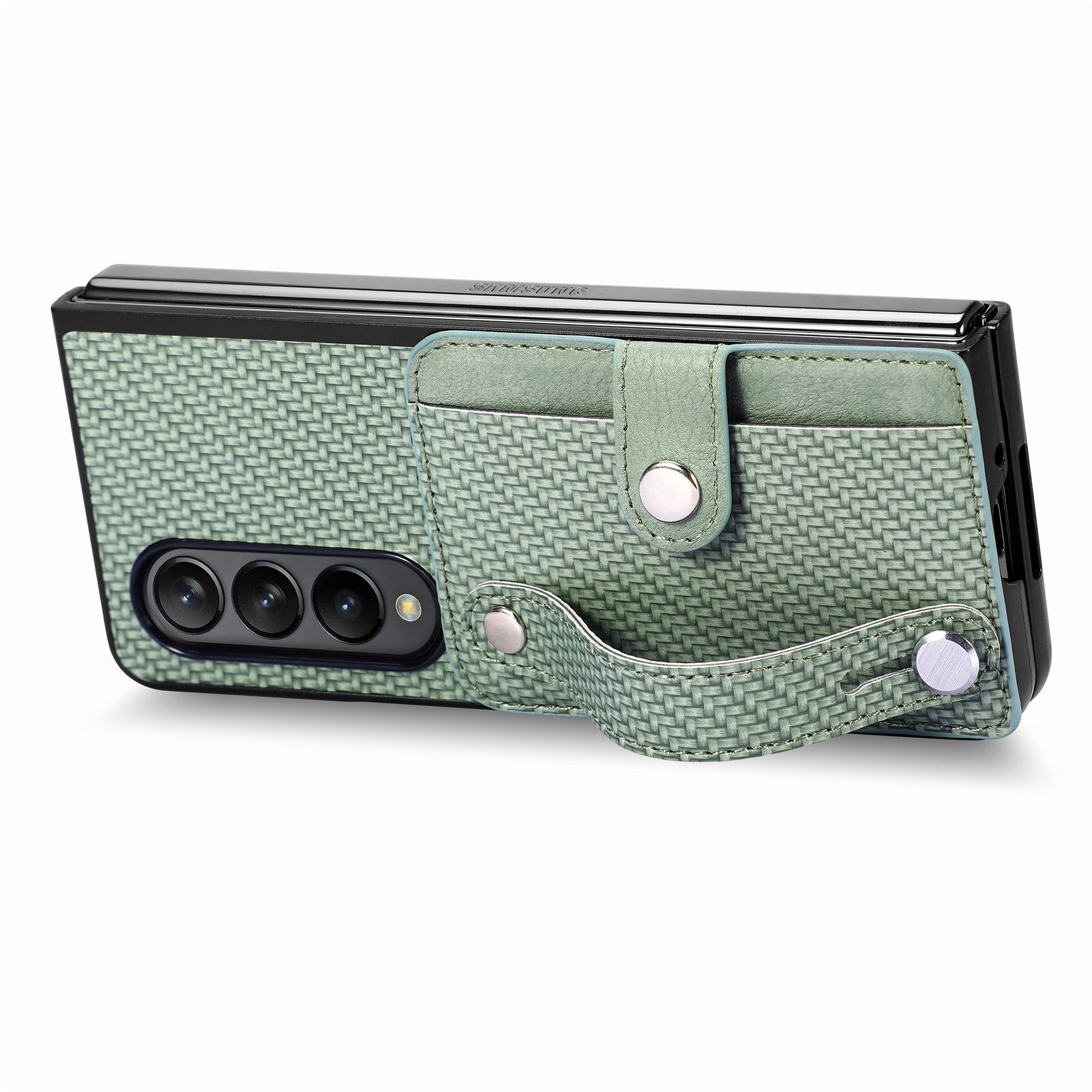 Compatible with Samsung Z Fold8U phone case 7/6/5 card holder wrist strap stand fiber texture 4/3 shockproof protective case