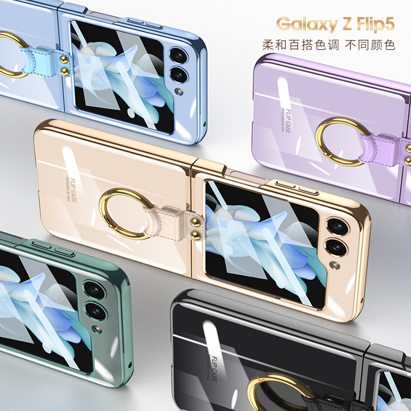 Compatible with Samsung Z Flip 6/7 phone case, electroplated phantom ring holder, ultra-thin foldable screen protective case