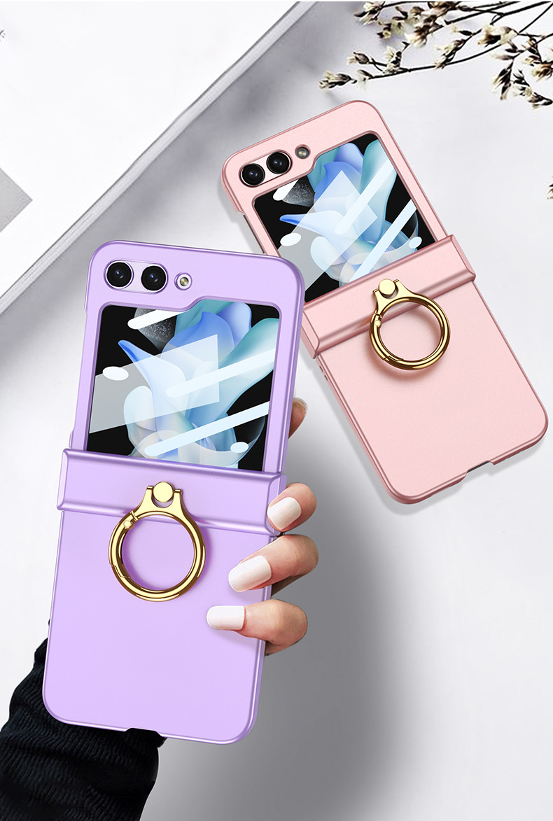Compatible with Samsung Z Flip 6/5 phone case, hinge, ring holder, full-coverage foldable screen protector.
