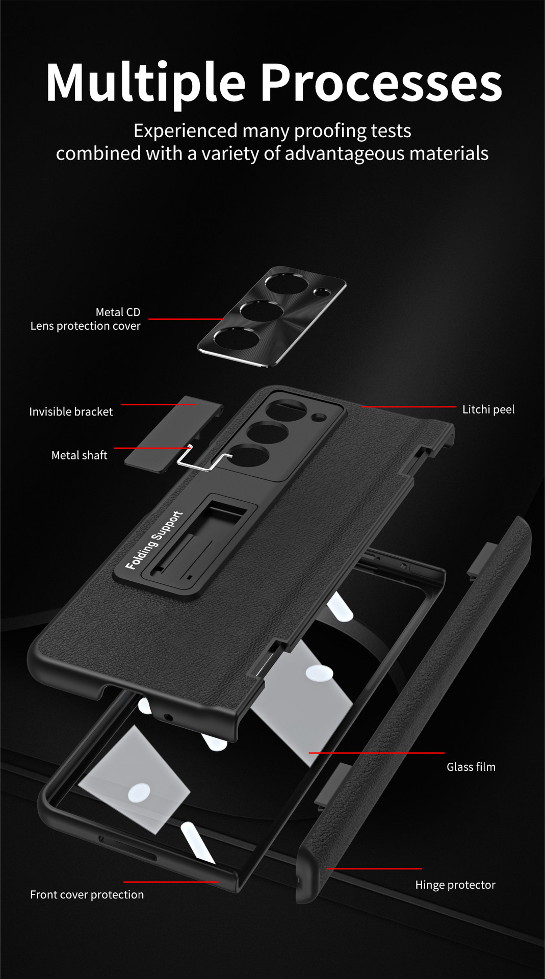 Compatible with Samsung Z Fold8U phone case, 7/6/5 hinge, pen case, screen protector, stand, 4/3 folding screen protector