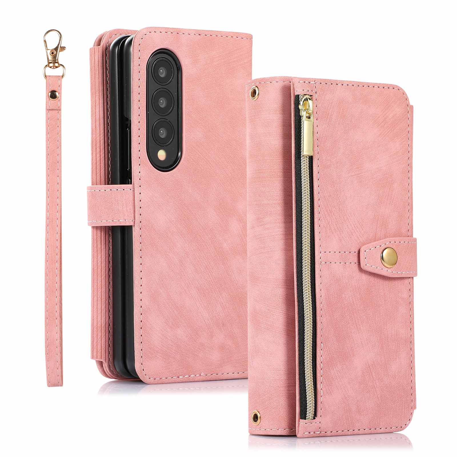 Compatible with Samsung Z Fold7/6/5 phone cases, 4/3 zipper wallets, multi-card slots, crossbody straps, and folding screen protective cases.
