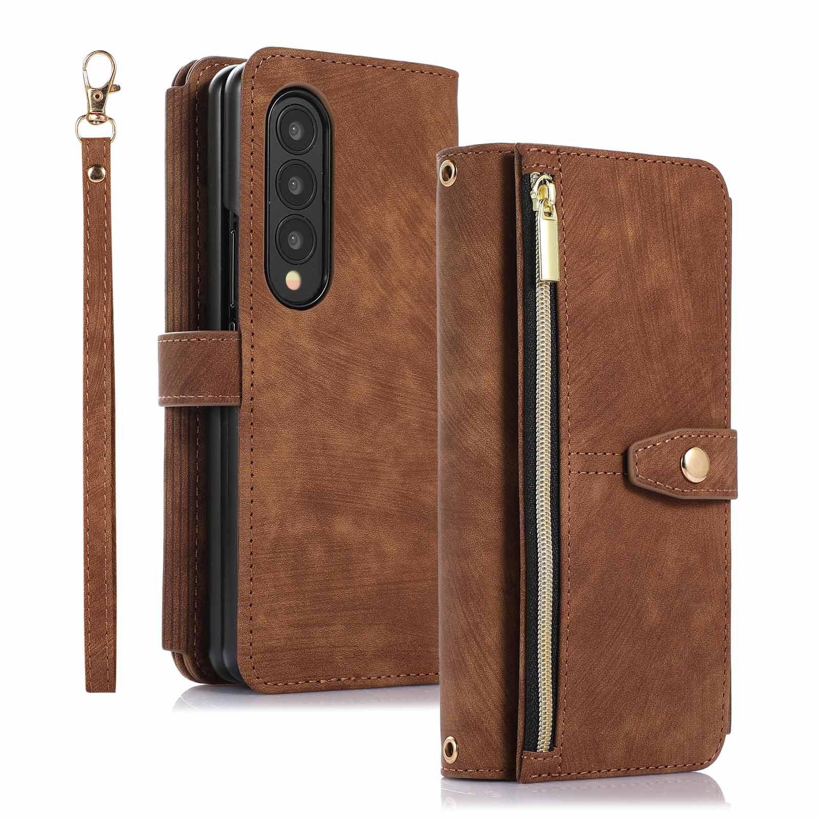 Compatible with Samsung Z Fold7/6/5 phone cases, 4/3 zipper wallets, multi-card slots, crossbody straps, and folding screen protective cases.