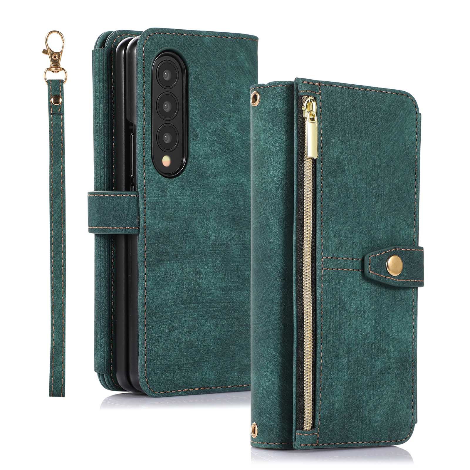 Compatible with Samsung Z Fold7/6/5 phone cases, 4/3 zipper wallets, multi-card slots, crossbody straps, and folding screen protective cases.