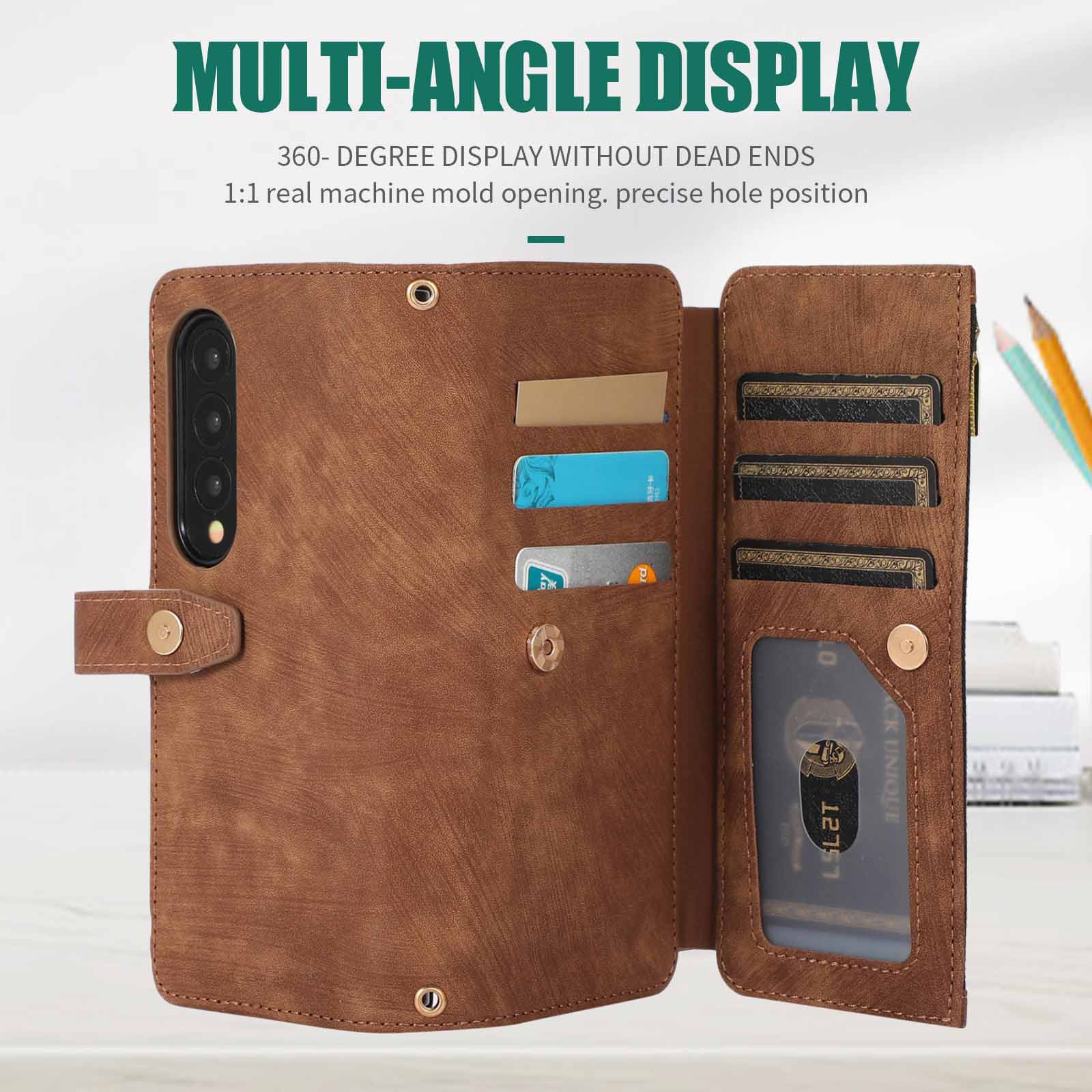 Compatible with Samsung Z Fold7/6/5 phone cases, 4/3 zipper wallets, multi-card slots, crossbody straps, and folding screen protective cases.
