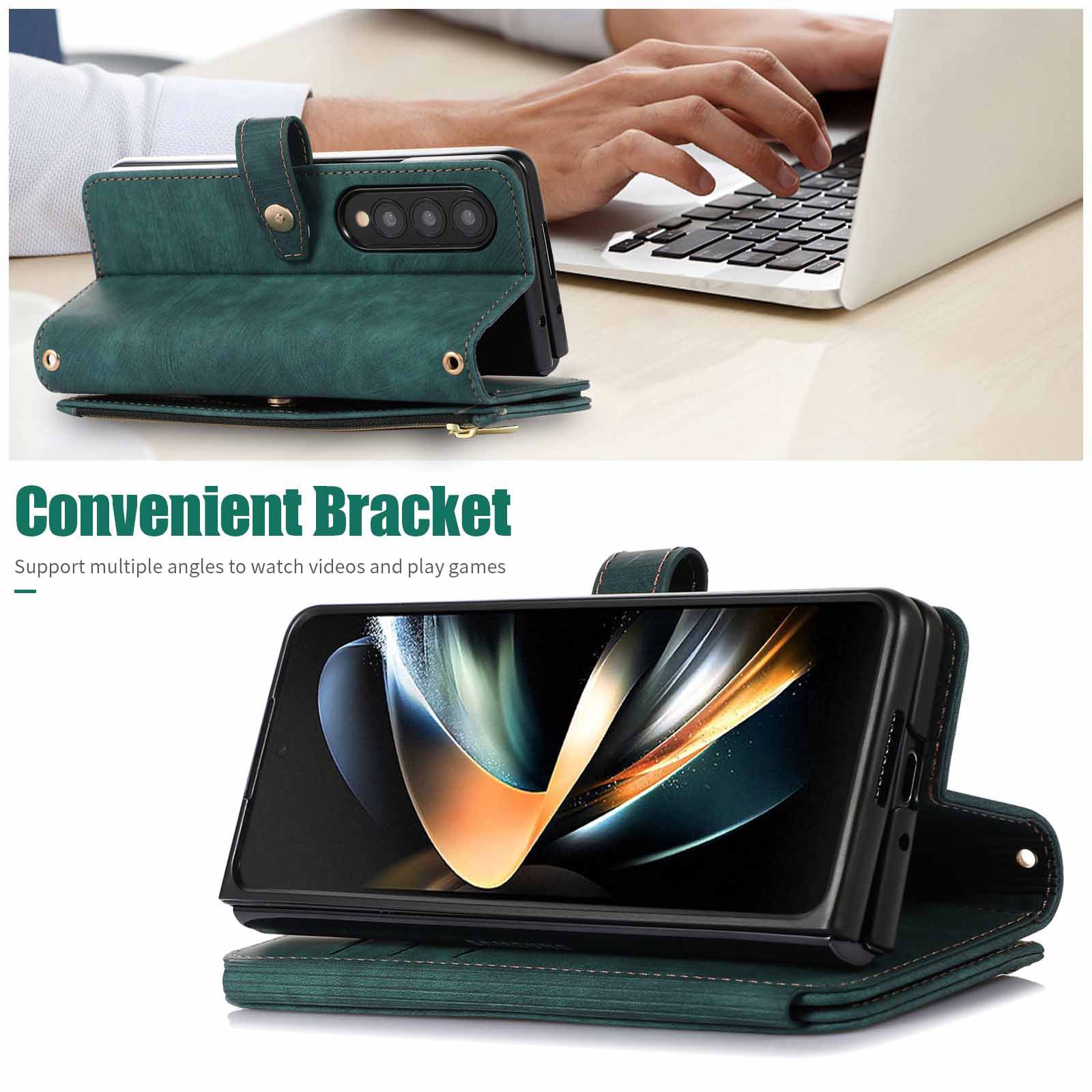 Compatible with Samsung Z Fold7/6/5 phone cases, 4/3 zipper wallets, multi-card slots, crossbody straps, and folding screen protective cases.