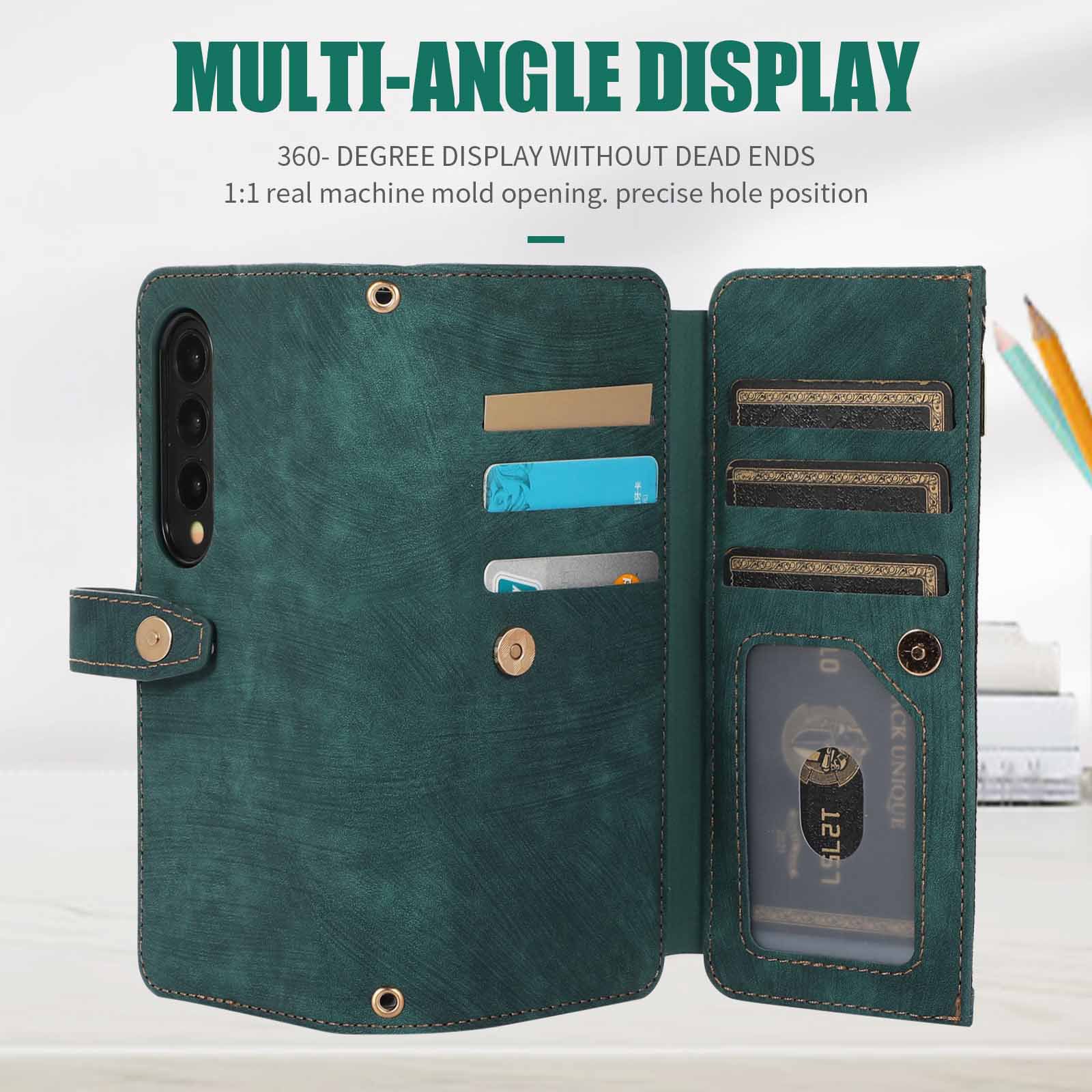 Compatible with Samsung Z Fold7/6/5 phone cases, 4/3 zipper wallets, multi-card slots, crossbody straps, and folding screen protective cases.