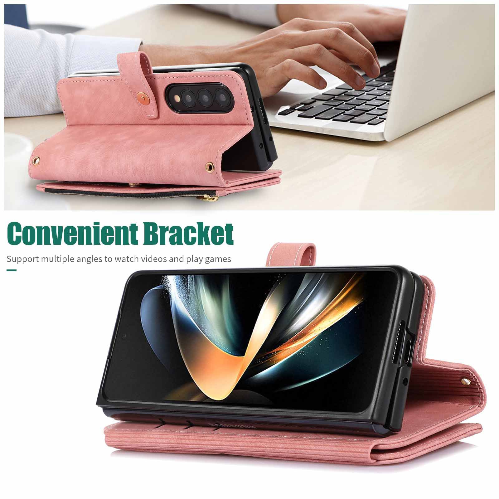 Compatible with Samsung Z Fold7/6/5 phone cases, 4/3 zipper wallets, multi-card slots, crossbody straps, and folding screen protective cases.