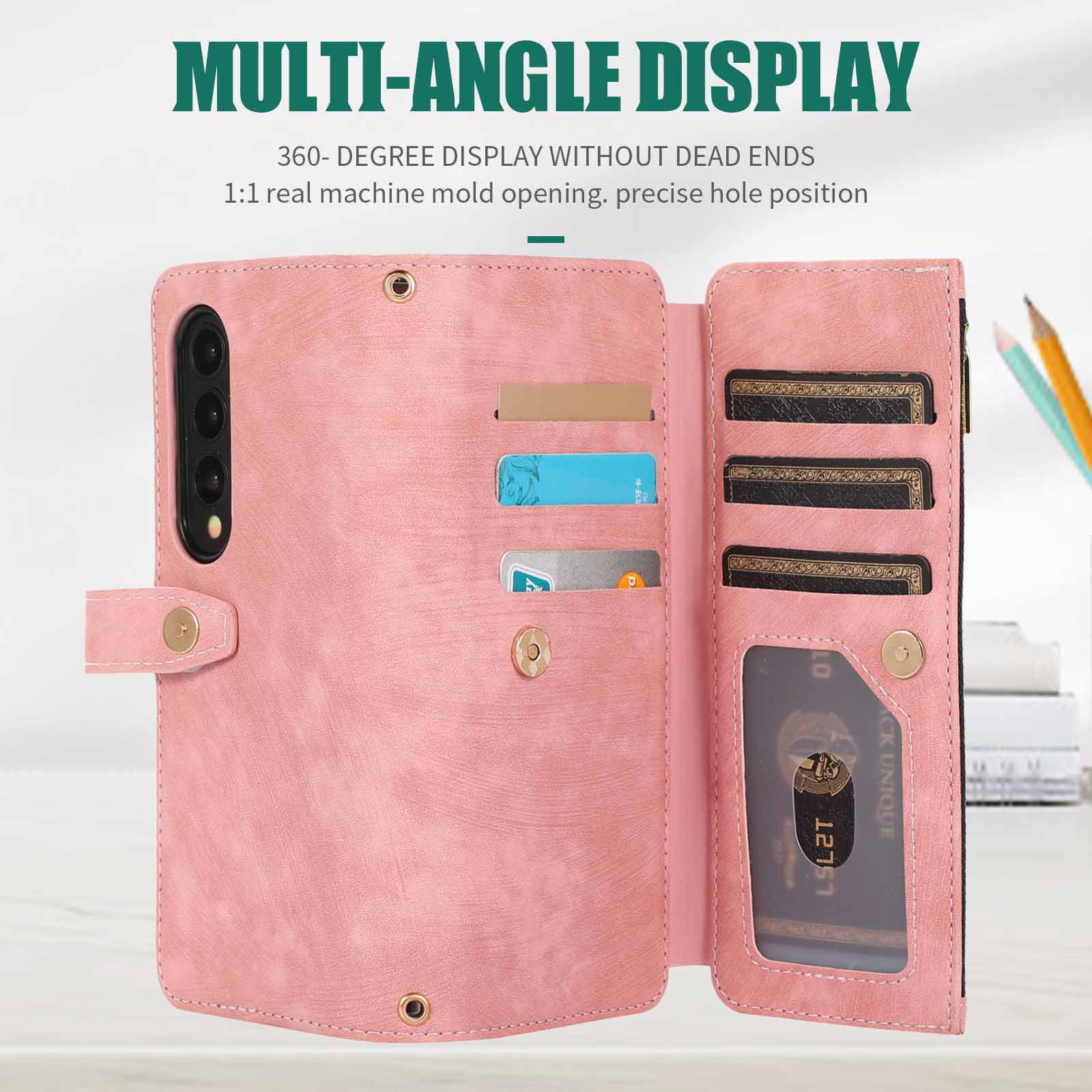Compatible with Samsung Z Fold7/6/5 phone cases, 4/3 zipper wallets, multi-card slots, crossbody straps, and folding screen protective cases.