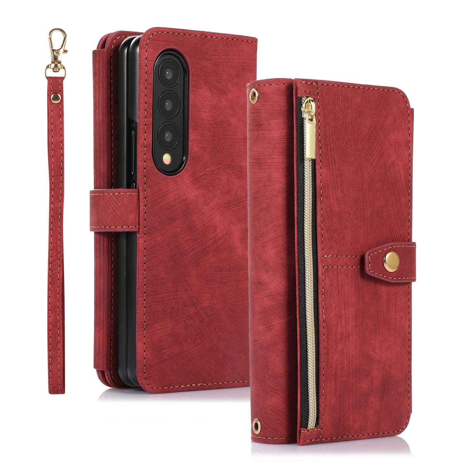 Compatible with Samsung Z Fold7/6/5 phone cases, 4/3 zipper wallets, multi-card slots, crossbody straps, and folding screen protective cases.