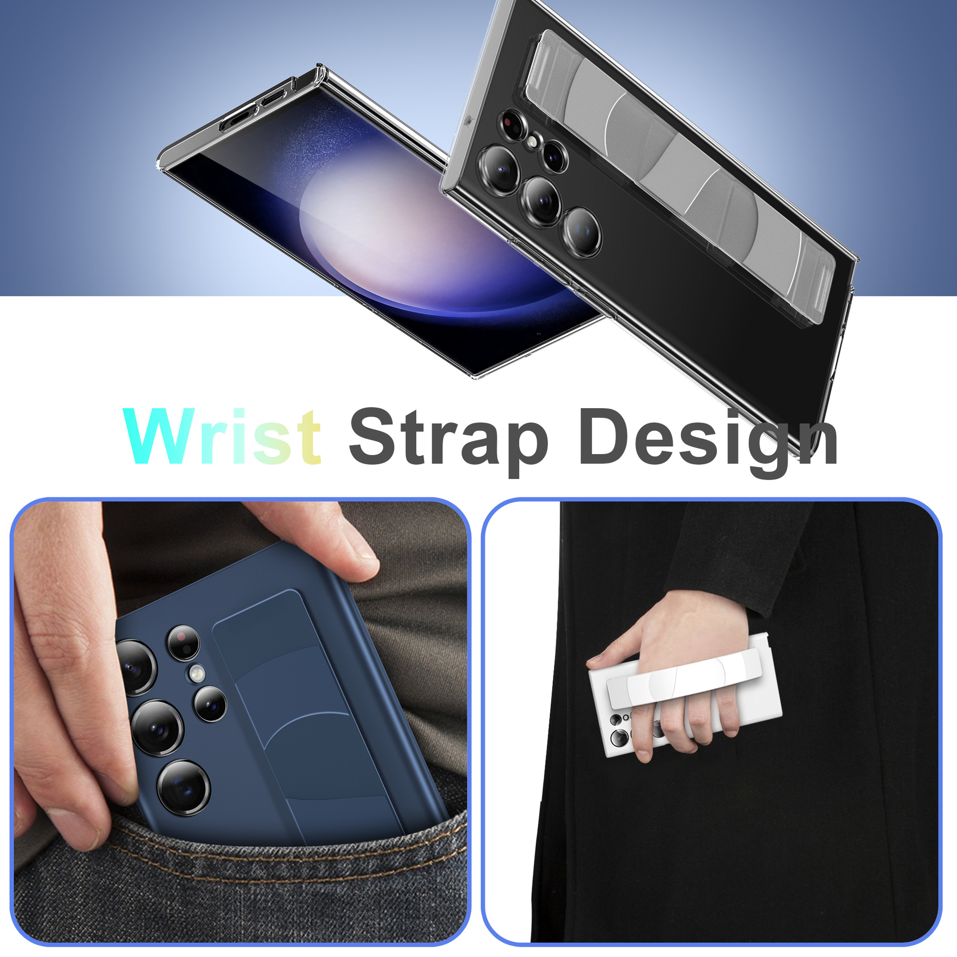 Compatible with Samsung S26 Ultra phone case, 25EDGE elastic wrist strap, S24 Plus transparent drop-proof 23U protective case