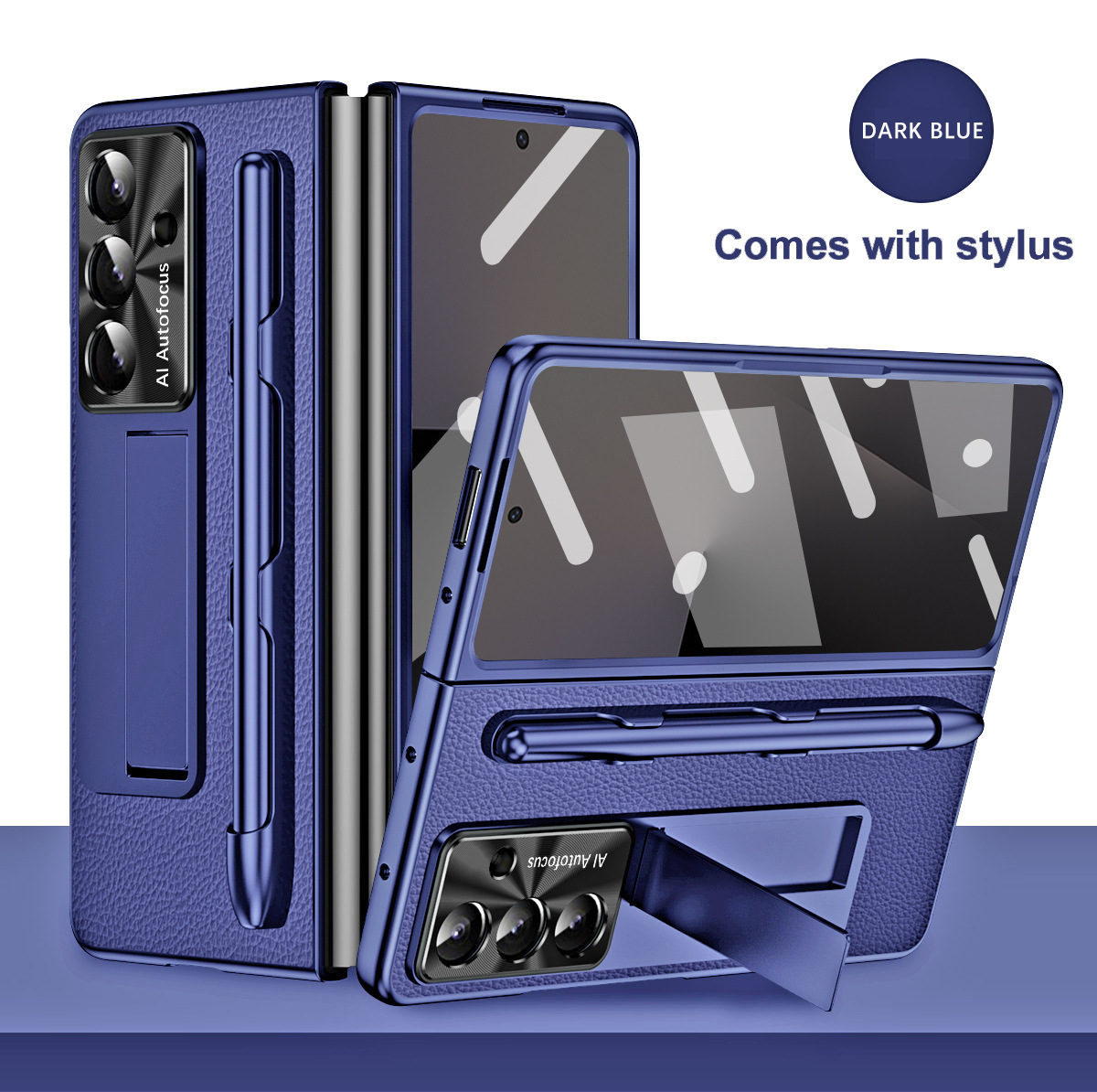 Compatible with Samsung ZFold7/6/5 phone case, vegan leather, pen slot, pen case, screen protector, stand, foldable screen, drop-proof protective case