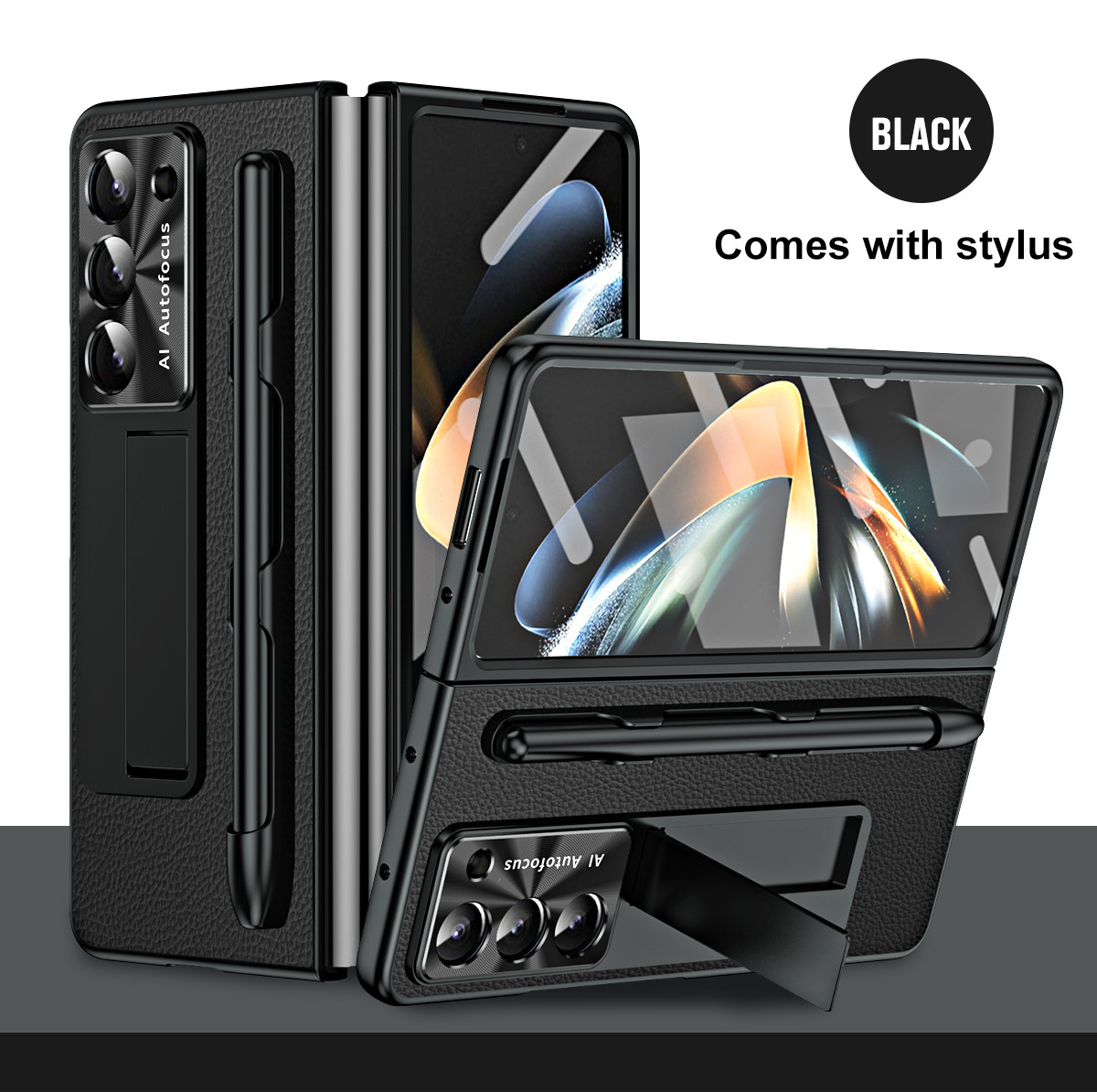 Compatible with Samsung ZFold7/6/5 phone case, vegan leather, pen slot, pen case, screen protector, stand, foldable screen, drop-proof protective case