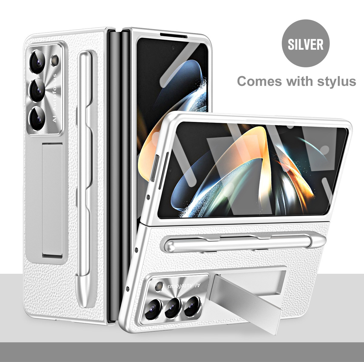 Compatible with Samsung ZFold7/6/5 phone case, vegan leather, pen slot, pen case, screen protector, stand, foldable screen, drop-proof protective case