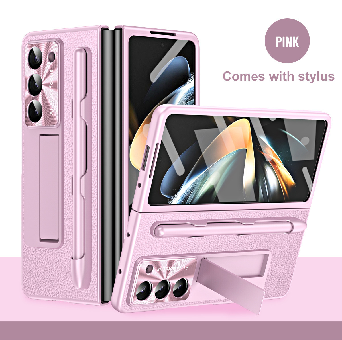 Compatible with Samsung ZFold7/6/5 phone case, vegan leather, pen slot, pen case, screen protector, stand, foldable screen, drop-proof protective case