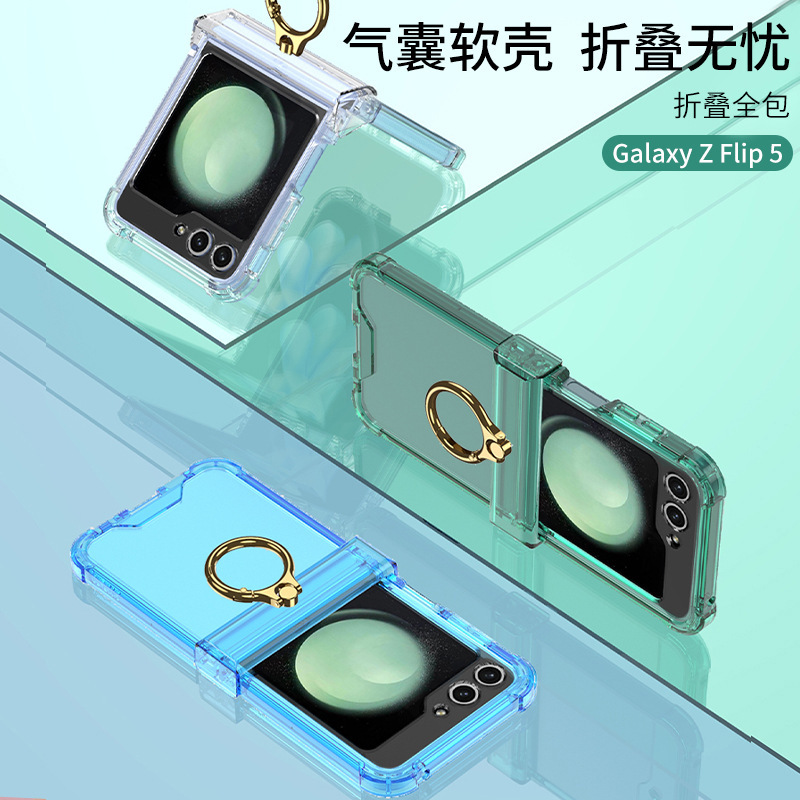 Compatible with Samsung Z Flip 6/5 phone case, 4/3 hinge ring buckle stand, airbag drop-proof folding screen protective case