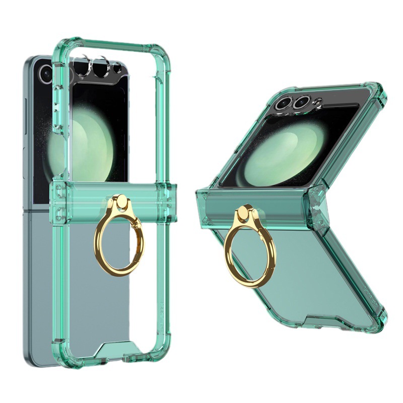 Compatible with Samsung Z Flip 6/5 phone case, 4/3 hinge ring buckle stand, airbag drop-proof folding screen protective case