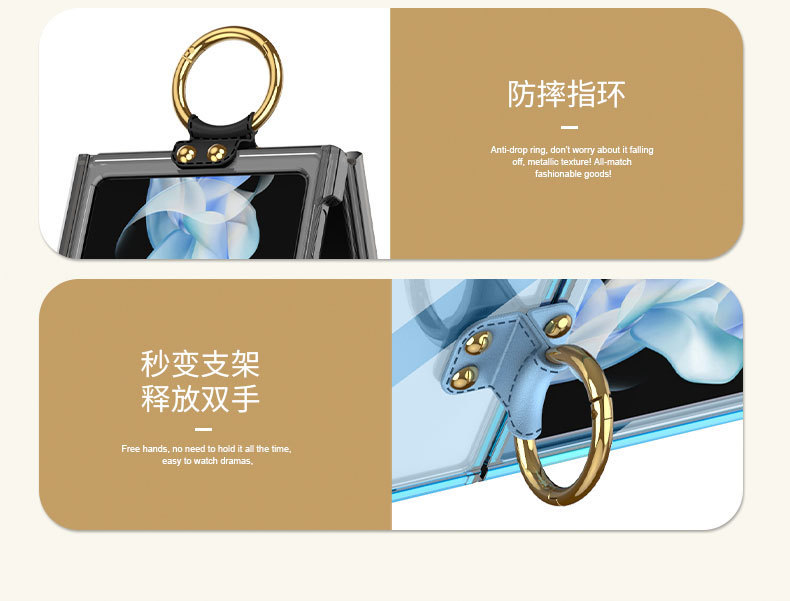 Compatible with Samsung Z Flip 6/5 phone case, 4/3 airbag drop-proof ring buckle stand, transparent folding screen protective case