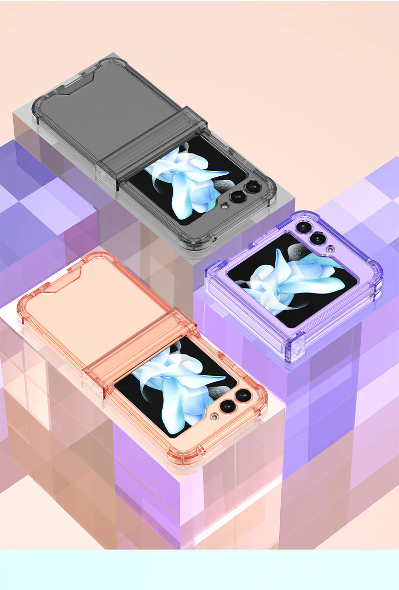 Compatible with Samsung Z Flip 7/6/5 phone cases, 4/3 hinge, airbag, drop-proof, transparent folding screen protective case
