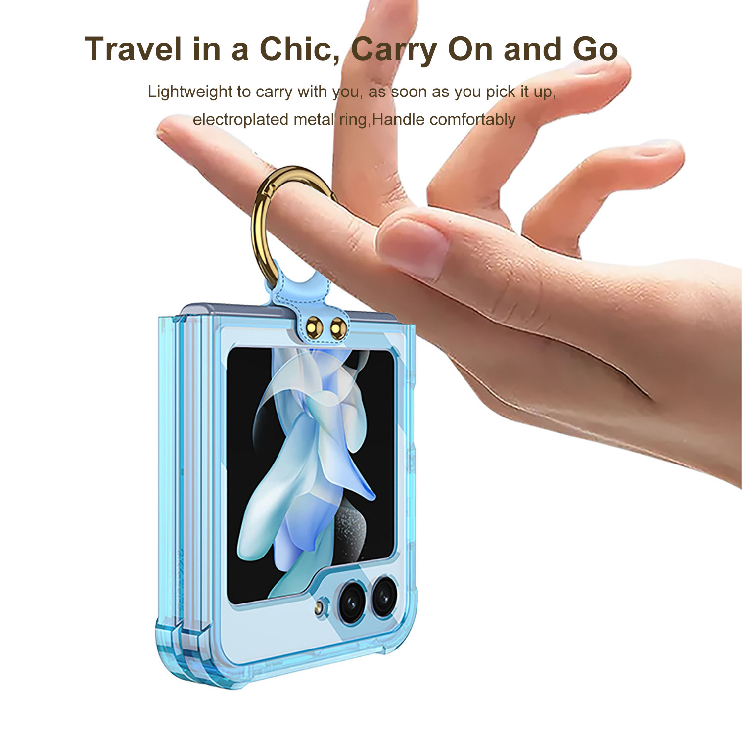 Compatible with Samsung Z Flip 5/6/7 phone cases, wireless charging, transparent airbag ring, foldable screen, drop-proof protective case.