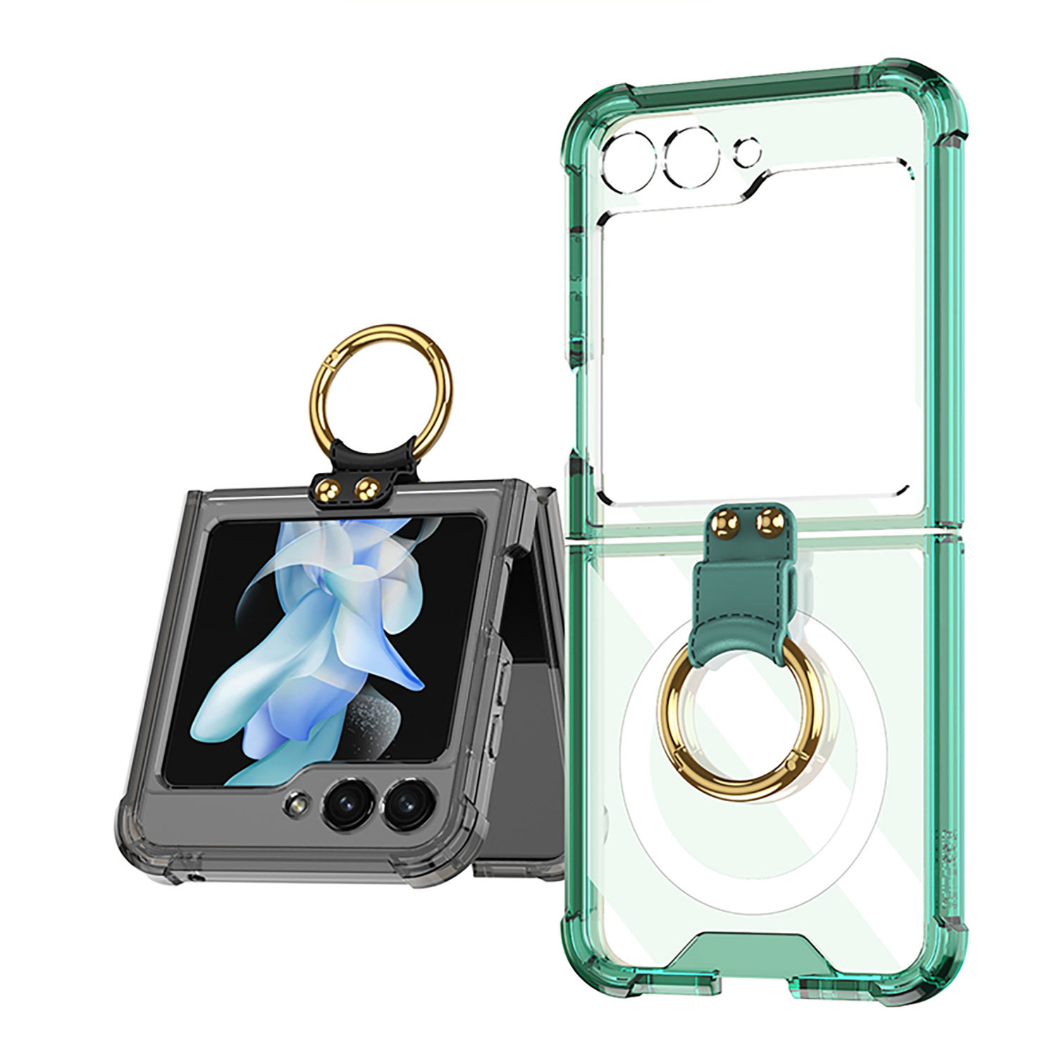 Compatible with Samsung Z Flip 5/6/7 phone cases, wireless charging, transparent airbag ring, foldable screen, drop-proof protective case.
