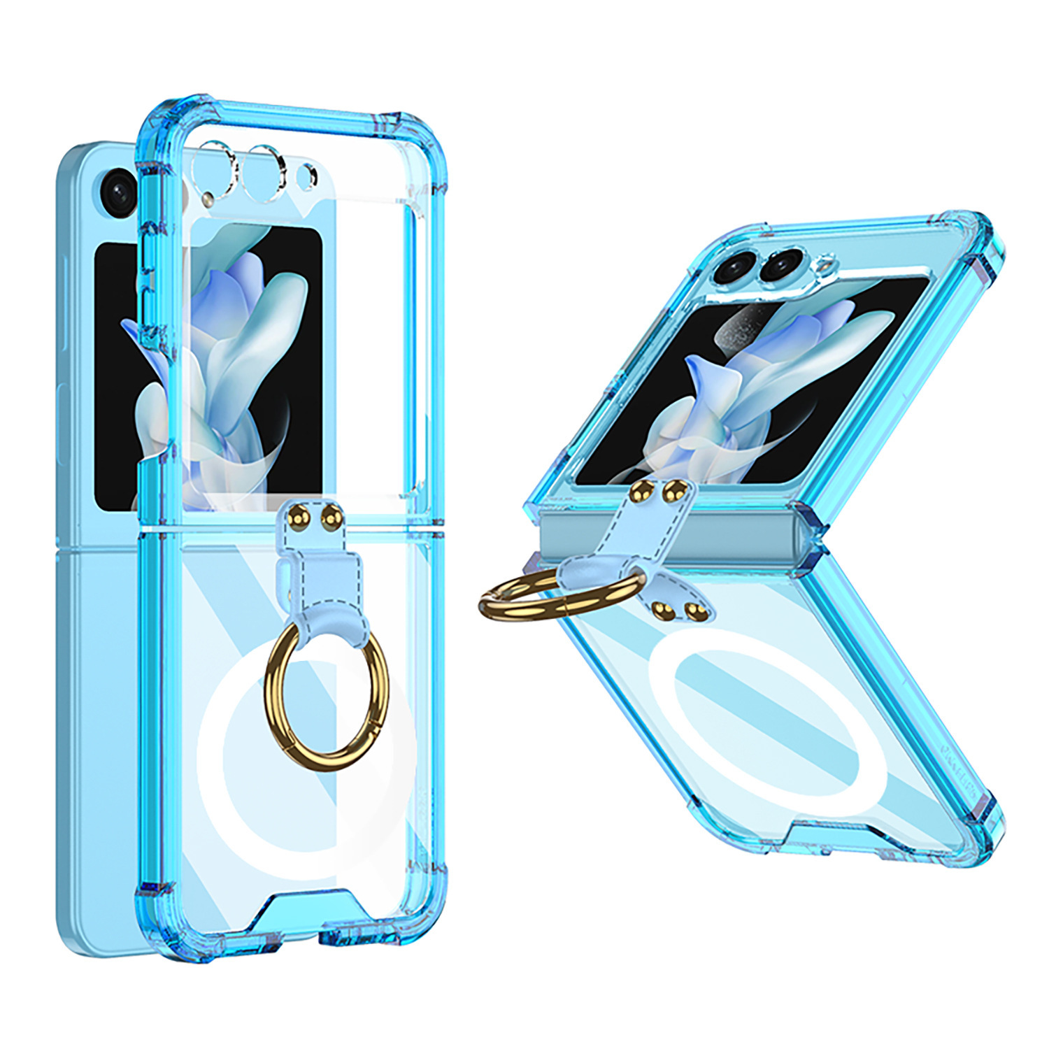 Compatible with Samsung Z Flip 5/6/7 phone cases, wireless charging, transparent airbag ring, foldable screen, drop-proof protective case.